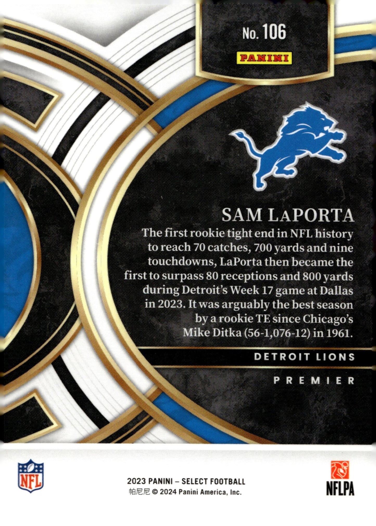 Sam LaPorta 2023 Panini Select RC #106 - Collector Store LLC