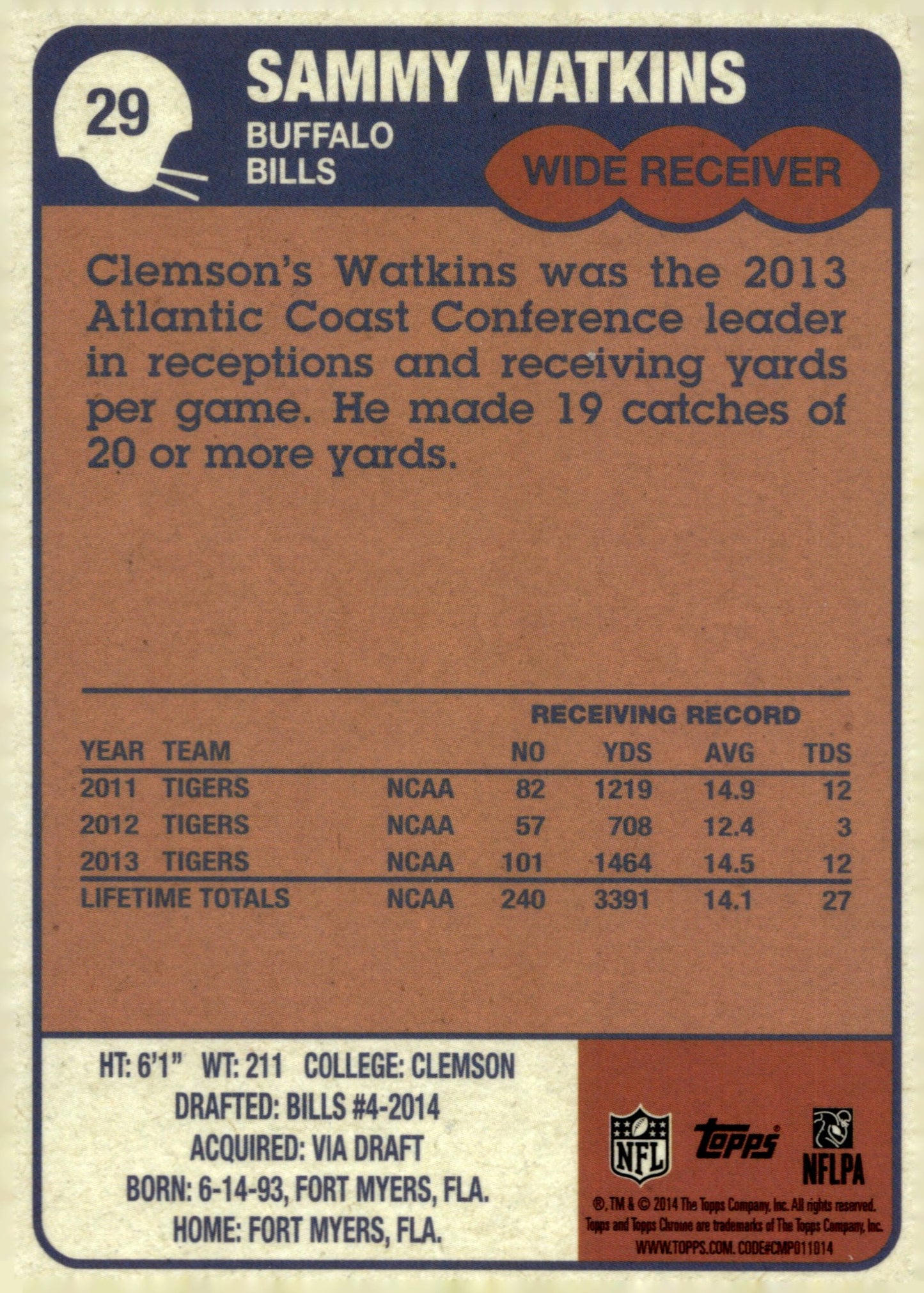 Sammy Watkins 2014 Topps Retro RC #29 - Collector Store LLC