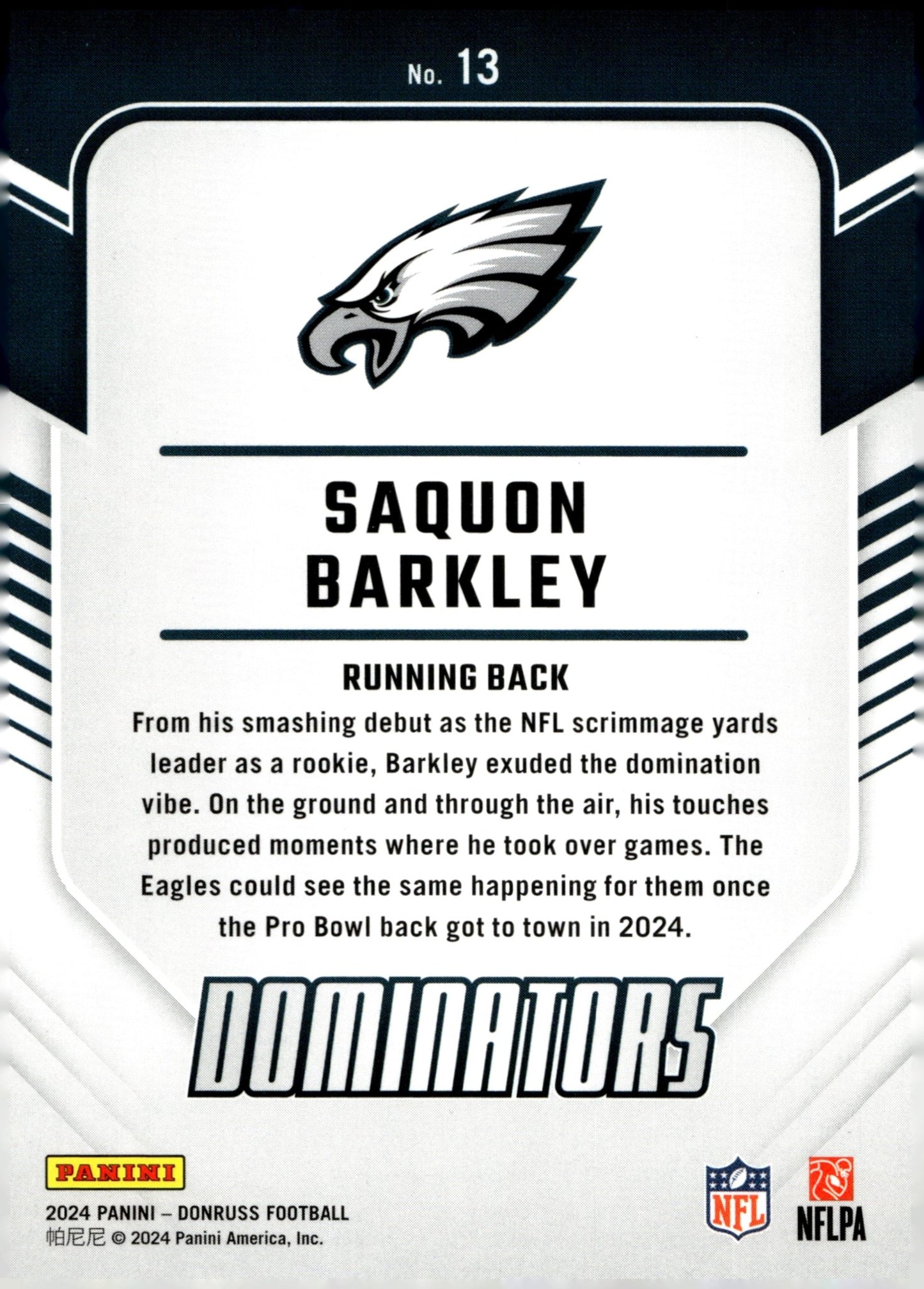 Saquon Barkley 2024 Panini Donruss Dominators #13 #1 - Collector Store LLC