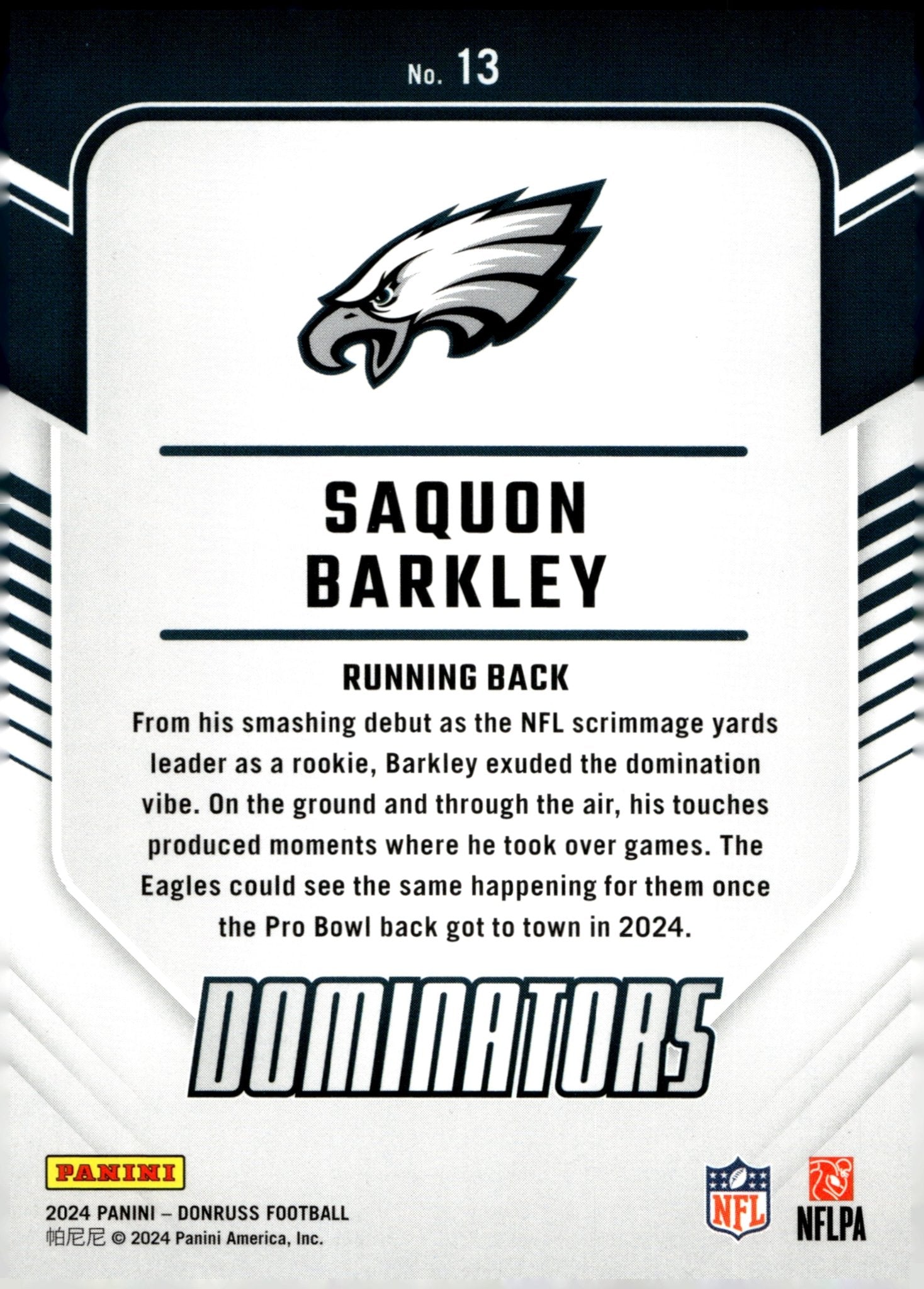 Saquon Barkley 2024 Panini Donruss Dominators #13 #1 - Collector Store LLC