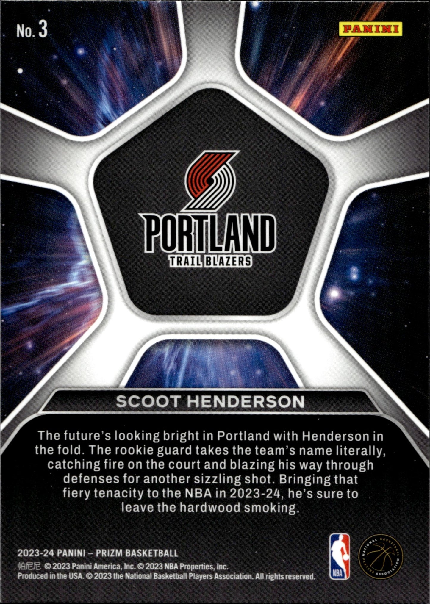 Scoot Henderson 2023 - 24 Panini Prizm Deep Space RC #3 - Collector Store LLC