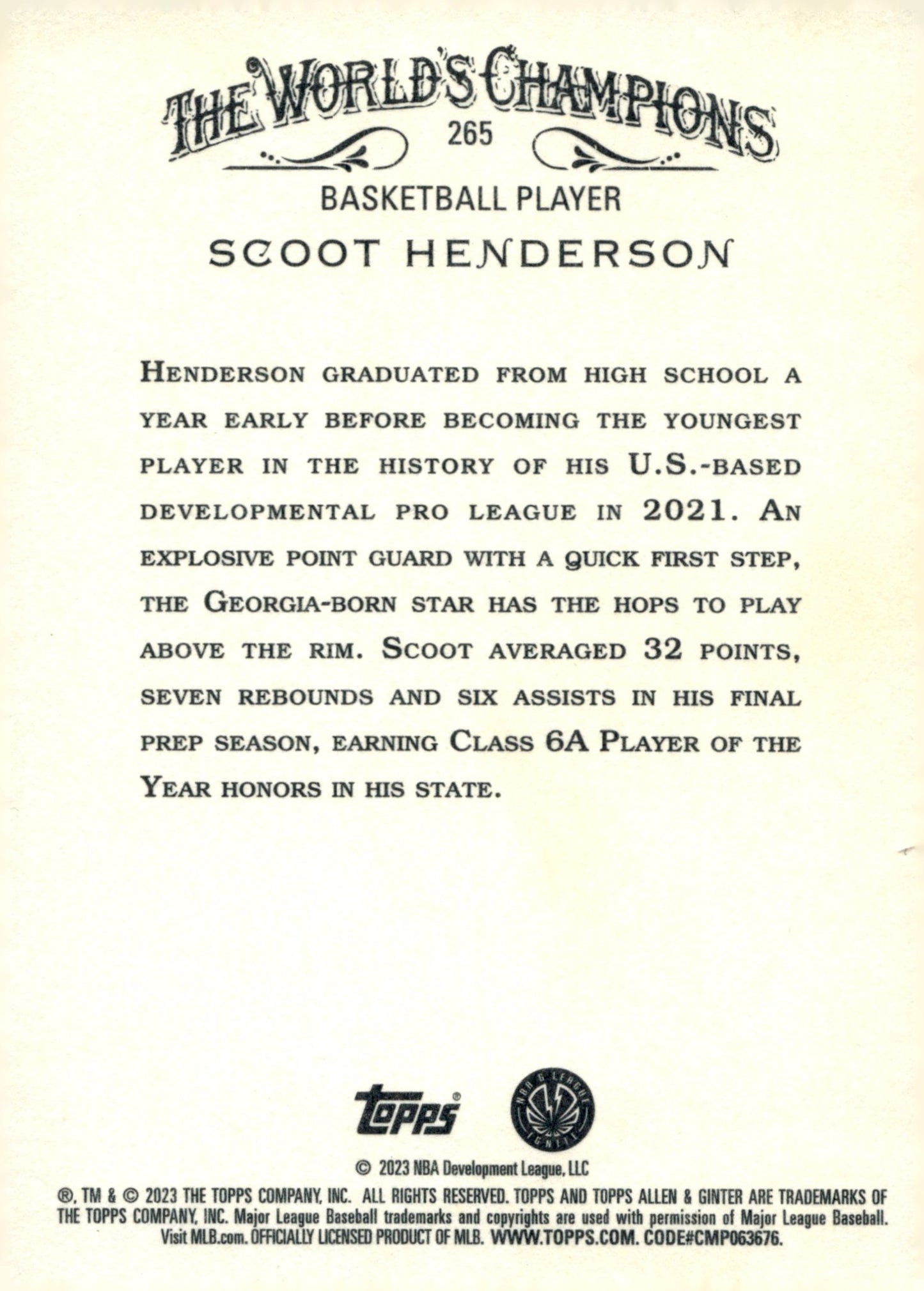 Scoot Henderson 2023 - 24 Topps Allen & Ginter RC #265 #2 - Collector Store LLC