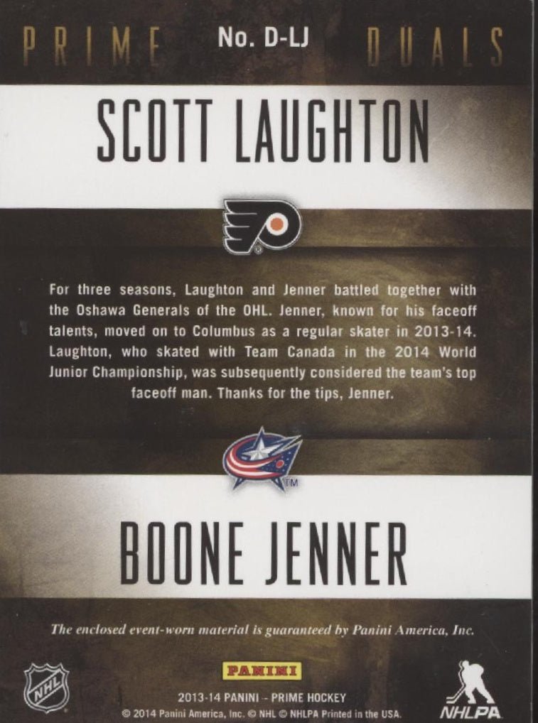Scott Laughton / Boone Jenner 2013 - 14 Upper Deck Prime Duals Swatches 165/200 - Collector Store LLC