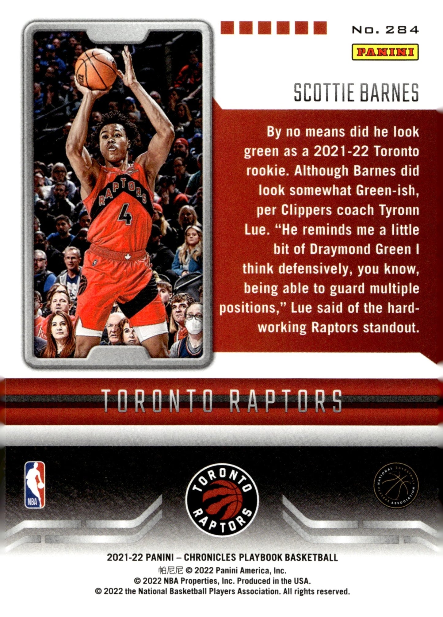 Scottie Barnes 2021 - 22 Panini Chronicles Playbook RC #284 - Collector Store LLC