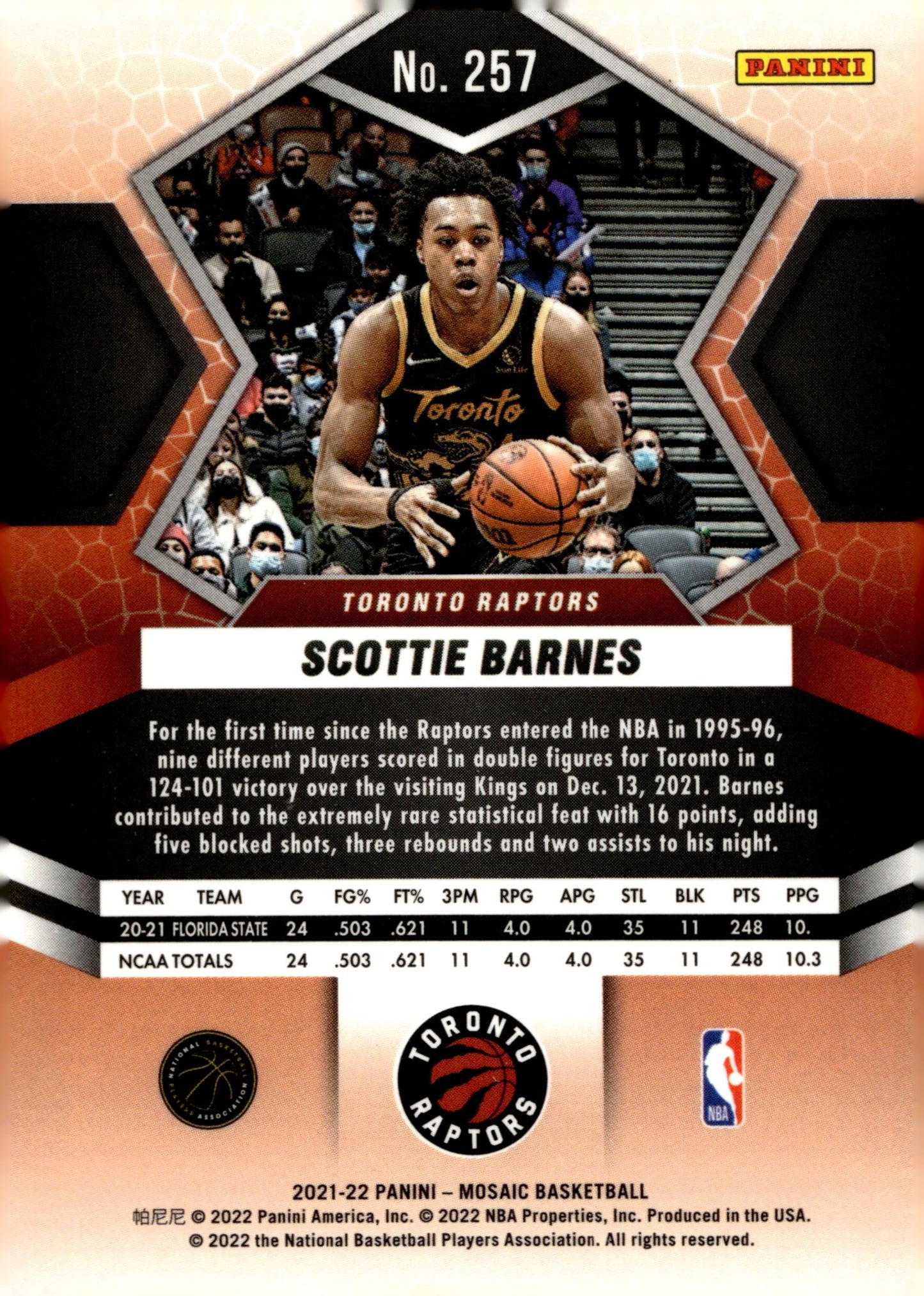 Scottie Barnes 2021 - 22 Panini Mosaic National Pride RC #257 - Collector Store LLC