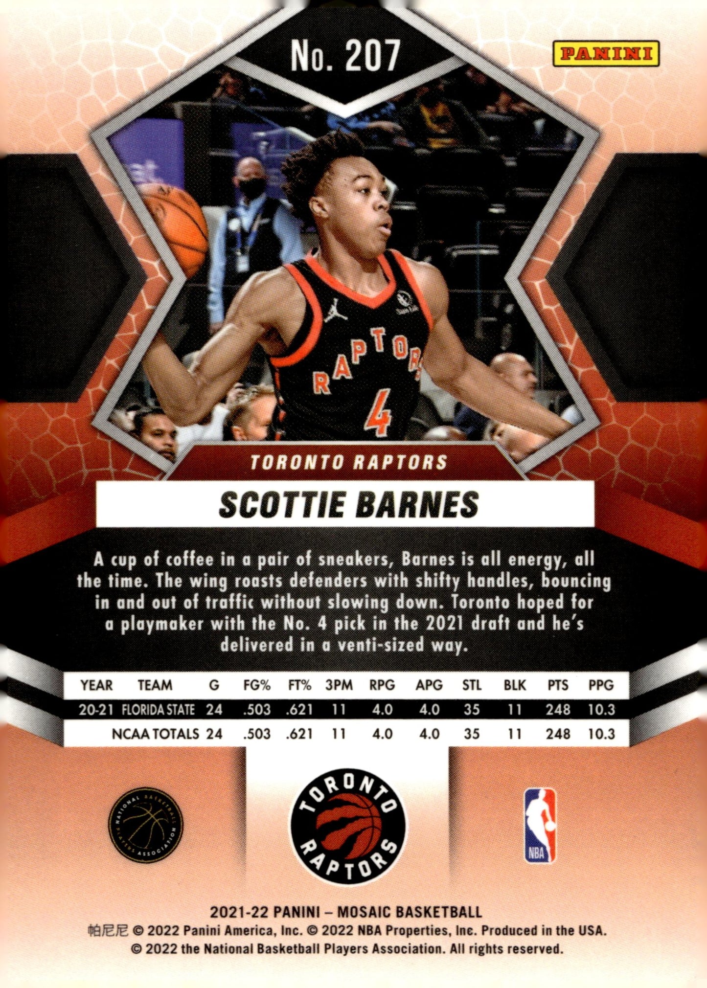 Scottie Barnes 2021 - 22 Panini Mosaic RC #207 - Collector Store LLC