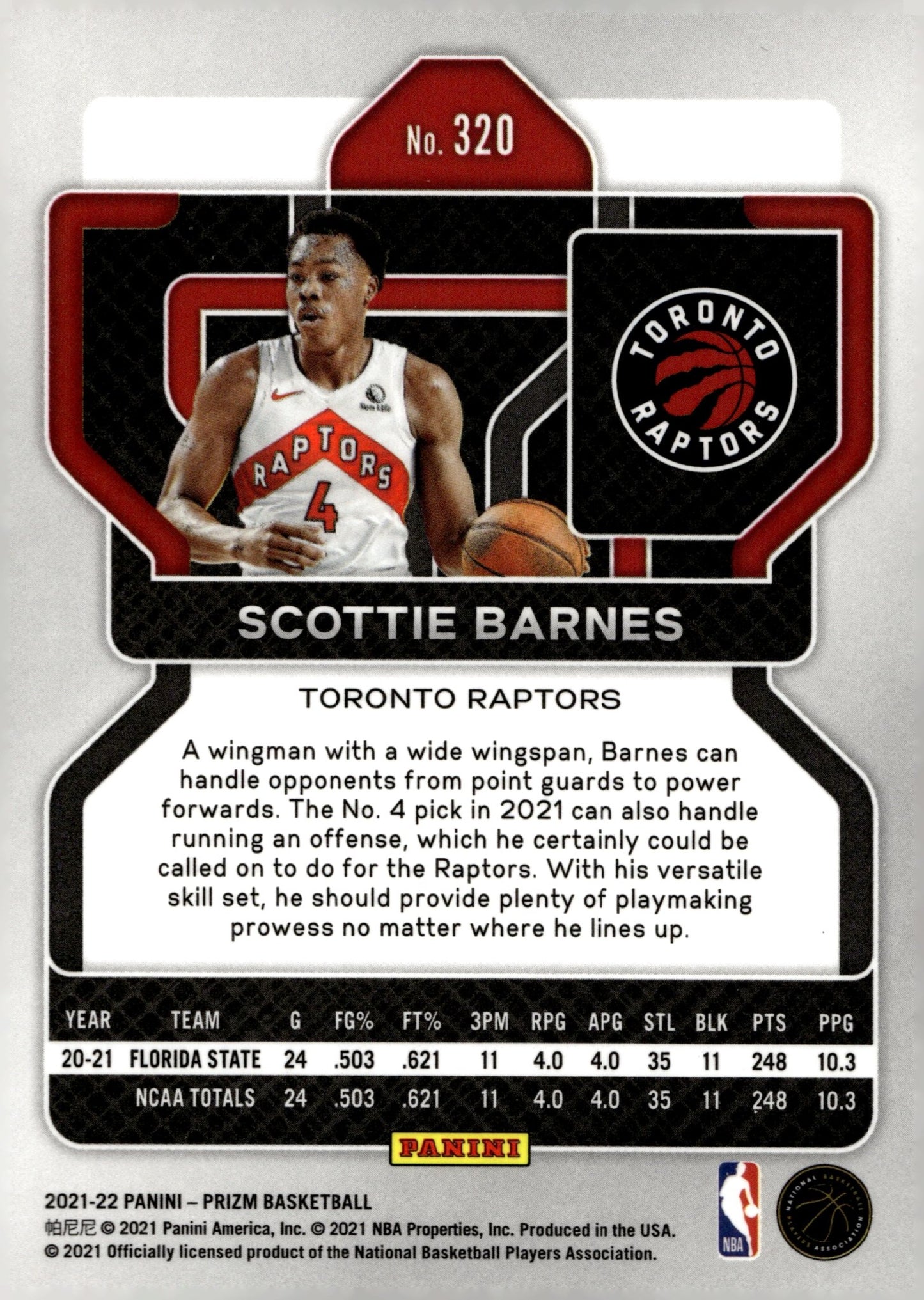 Scottie Barnes 2021 - 22 Panini Prizm RC #320 - Collector Store LLC