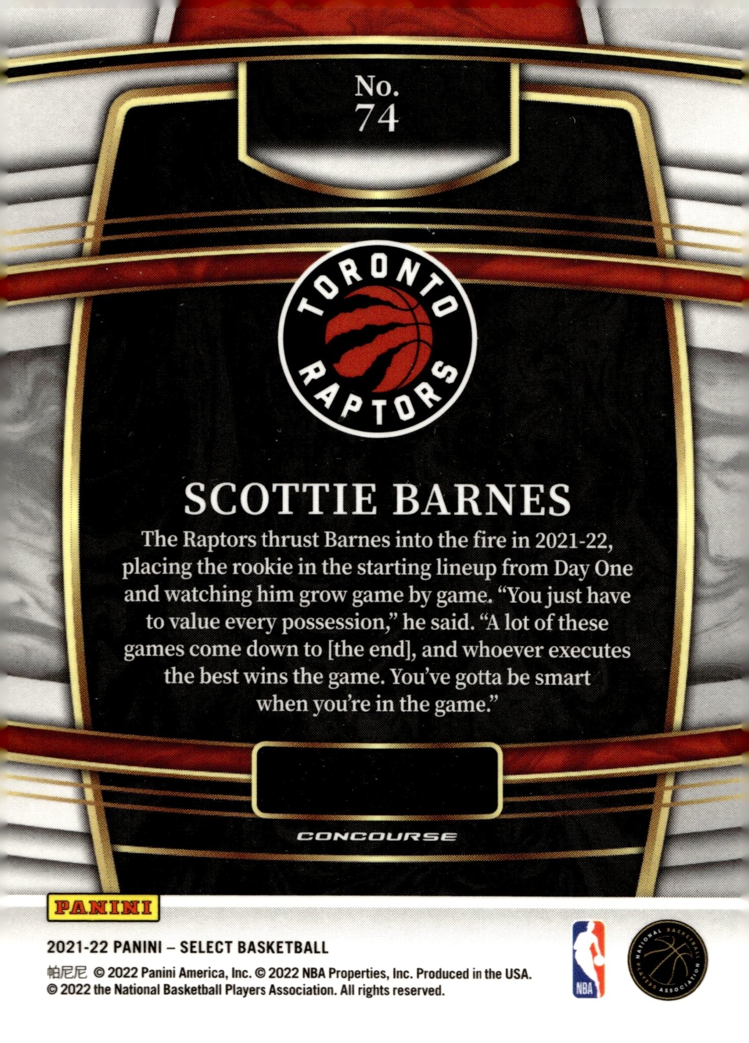 Scottie Barnes 2021 - 22 Panini Select RC #74 #2 - Collector Store LLC