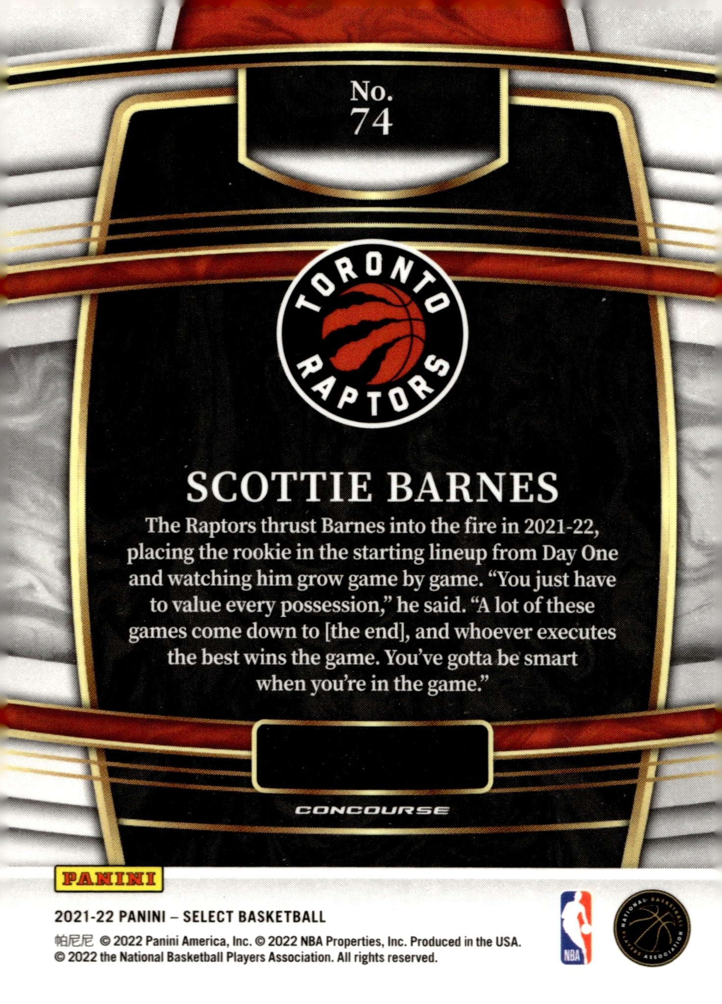 Scottie Barnes 2021 - 22 Panini Select RC #74 - Collector Store LLC