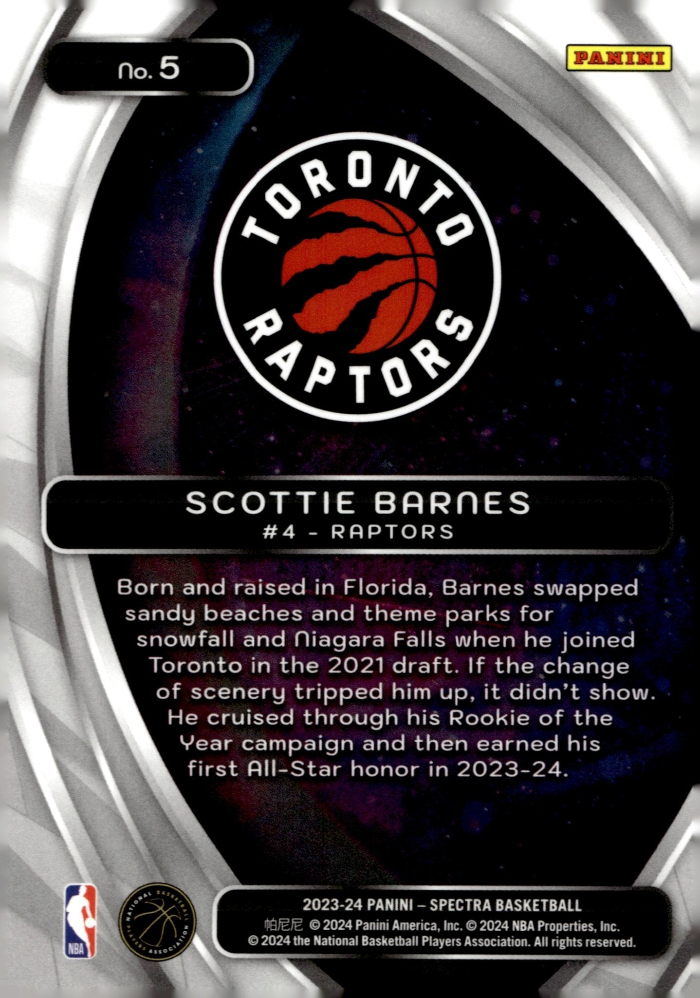 Scottie Barnes 2023 - 24 Panini Spectra Titan Black & White #5 - Collector Store LLC