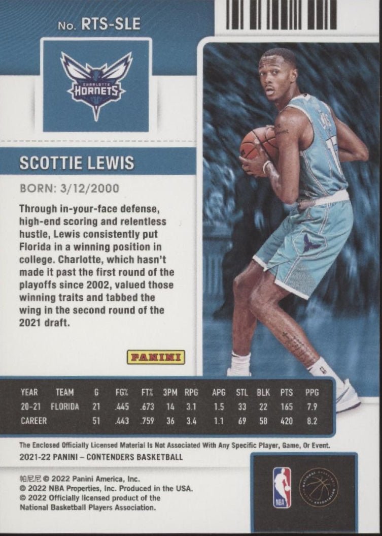 Scottie Lewis 2021 - 22 Panini Contenders Rookie Ticket Swatch RC #RTS - SLE - Collector Store LLC