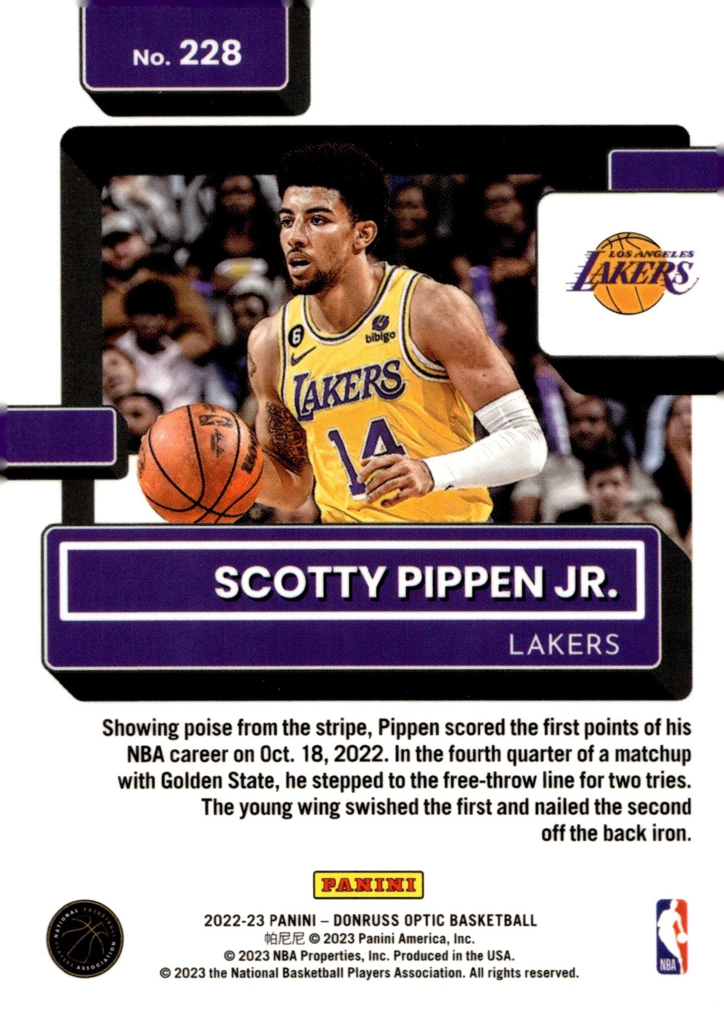 Scotty Pippen Jr. 2022 - 23 Panini Donruss Optic Rated Rookie RC #228 - Collector Store LLC