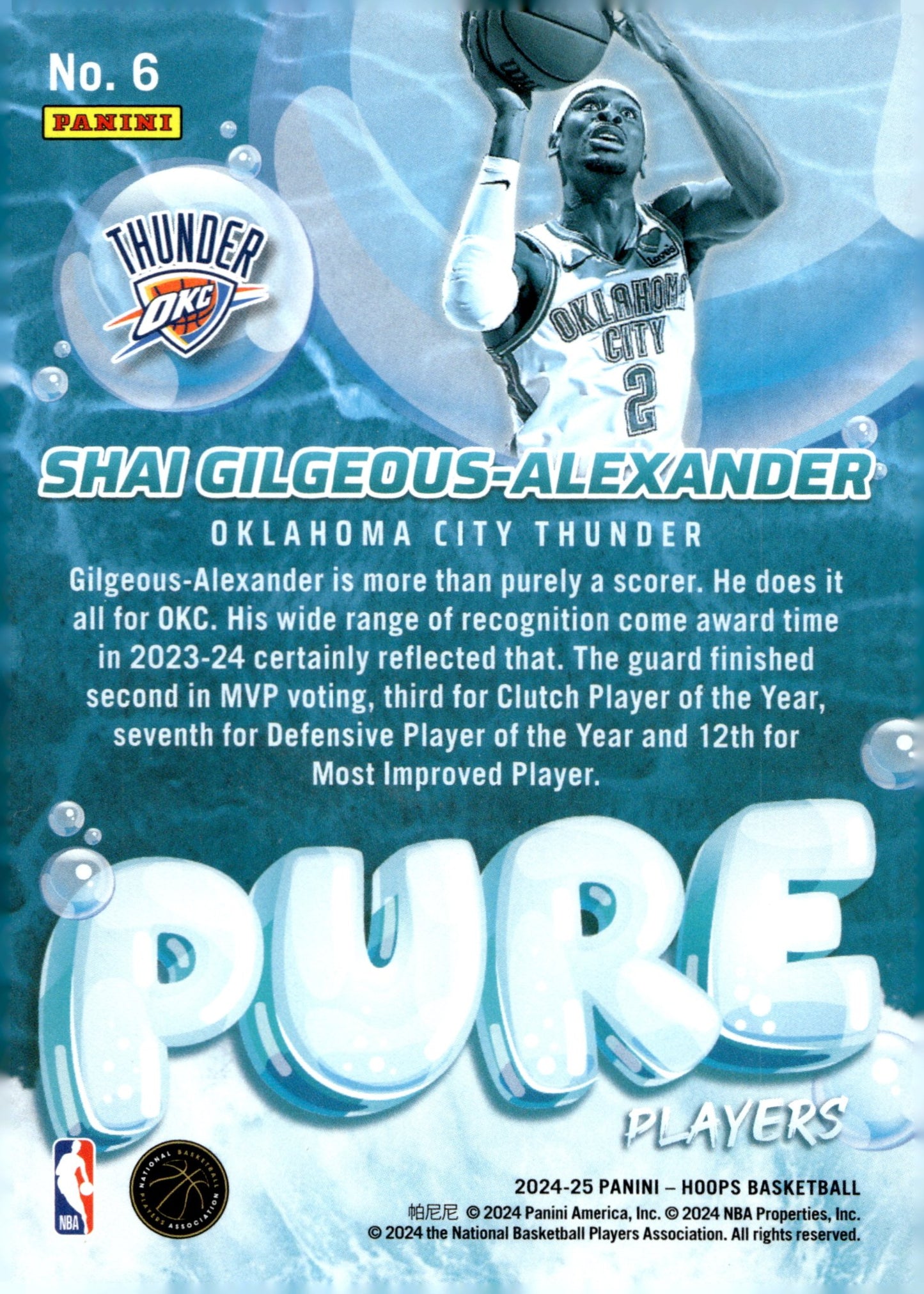 Shai Gilgeous - Alexander 2024 - 25 Panini Hoops Pure Players #6 - Collector Store LLC