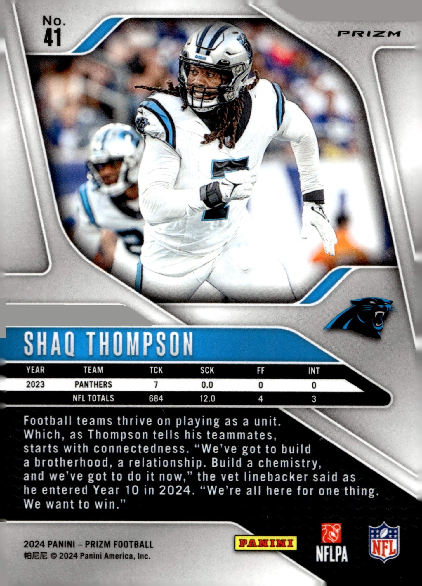 Shaq Thompson 2024 Panini Prizm Silver Prizm #41 #1 - Collector Store LLC