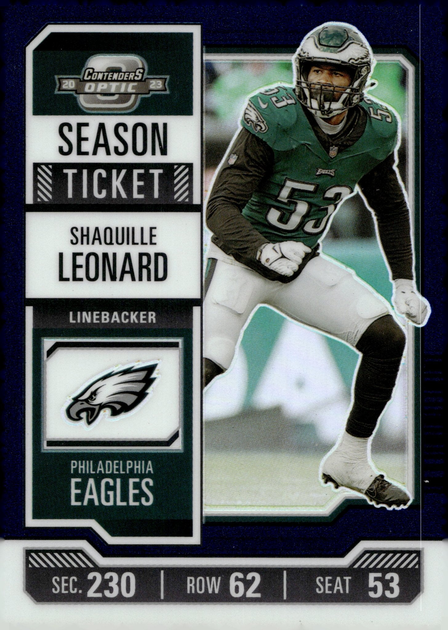 Shaquille Leonard 2023 Panini Contenders Optic Season Ticket Blue Prizm 15/99 - Collector Store LLC