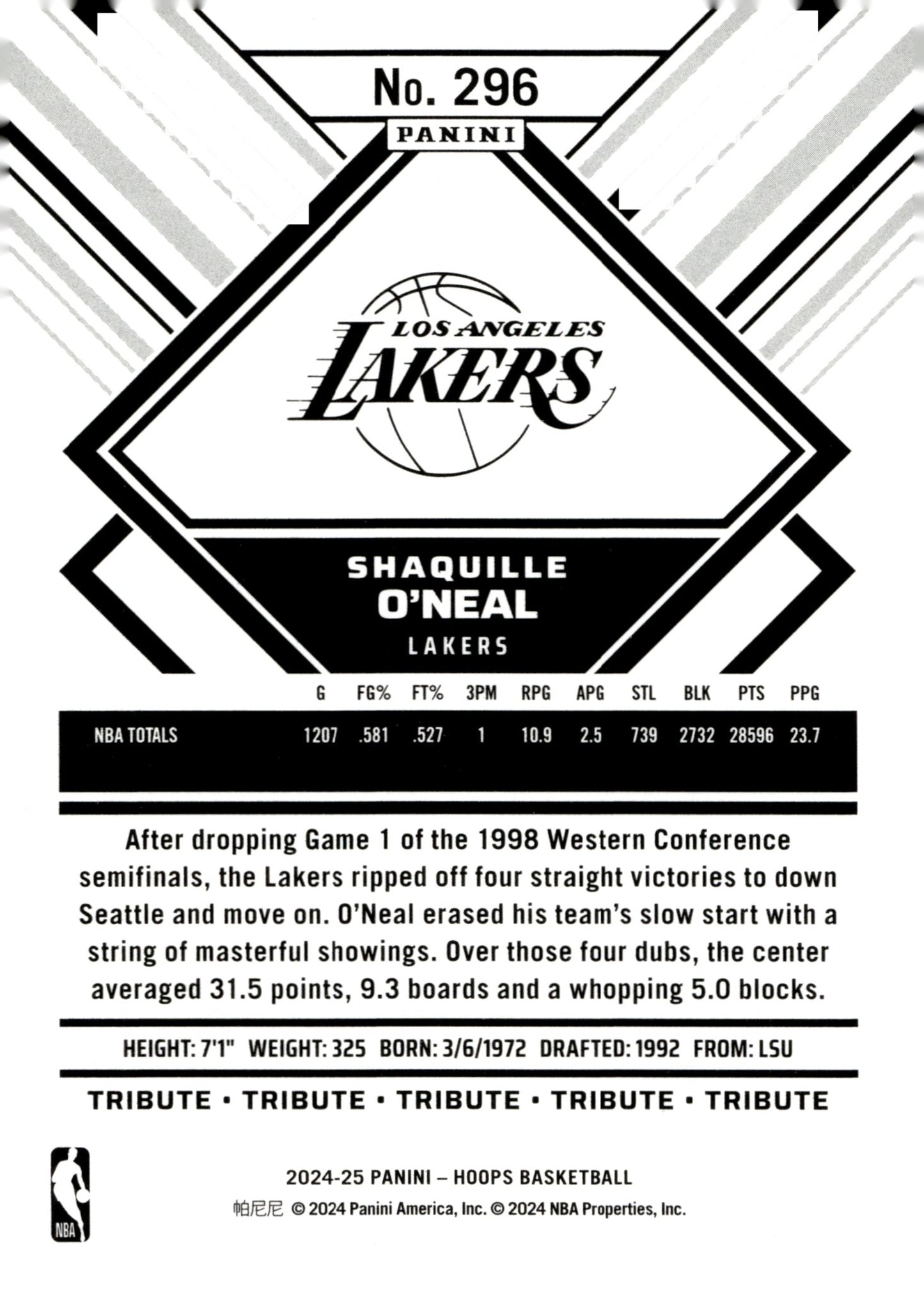 Shaquille O'Neal 2024 - 25 Panini Hoops #296 - Collector Store LLC