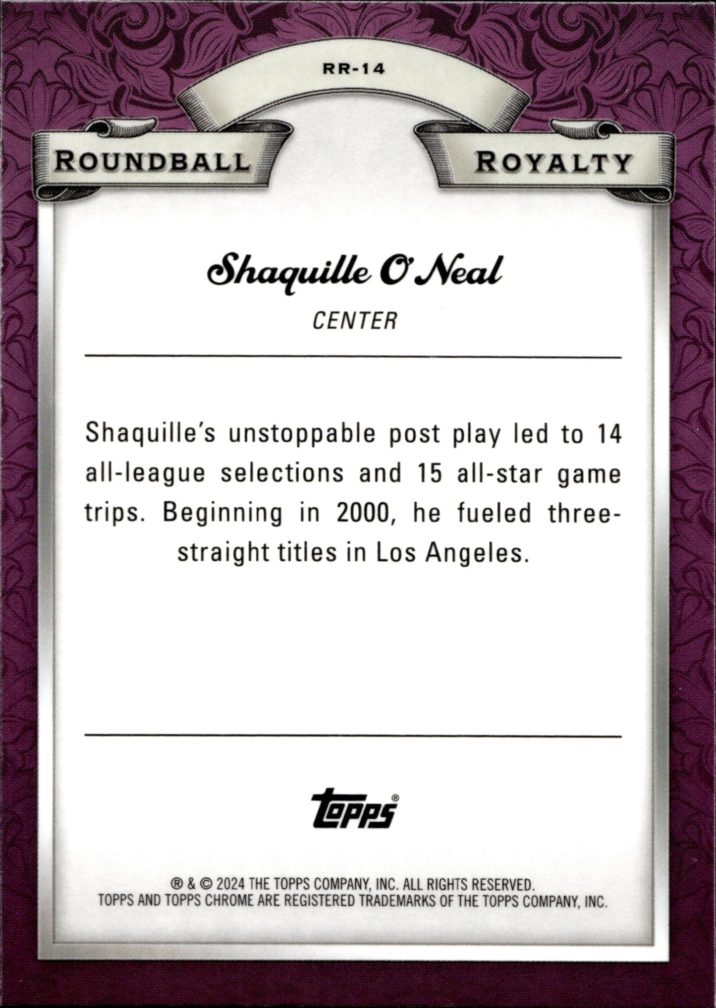 Shaquille O'Neal 2024 Topps Chrome Roundball Royalty Blue Refractor #RR - 14 - Collector Store LLC