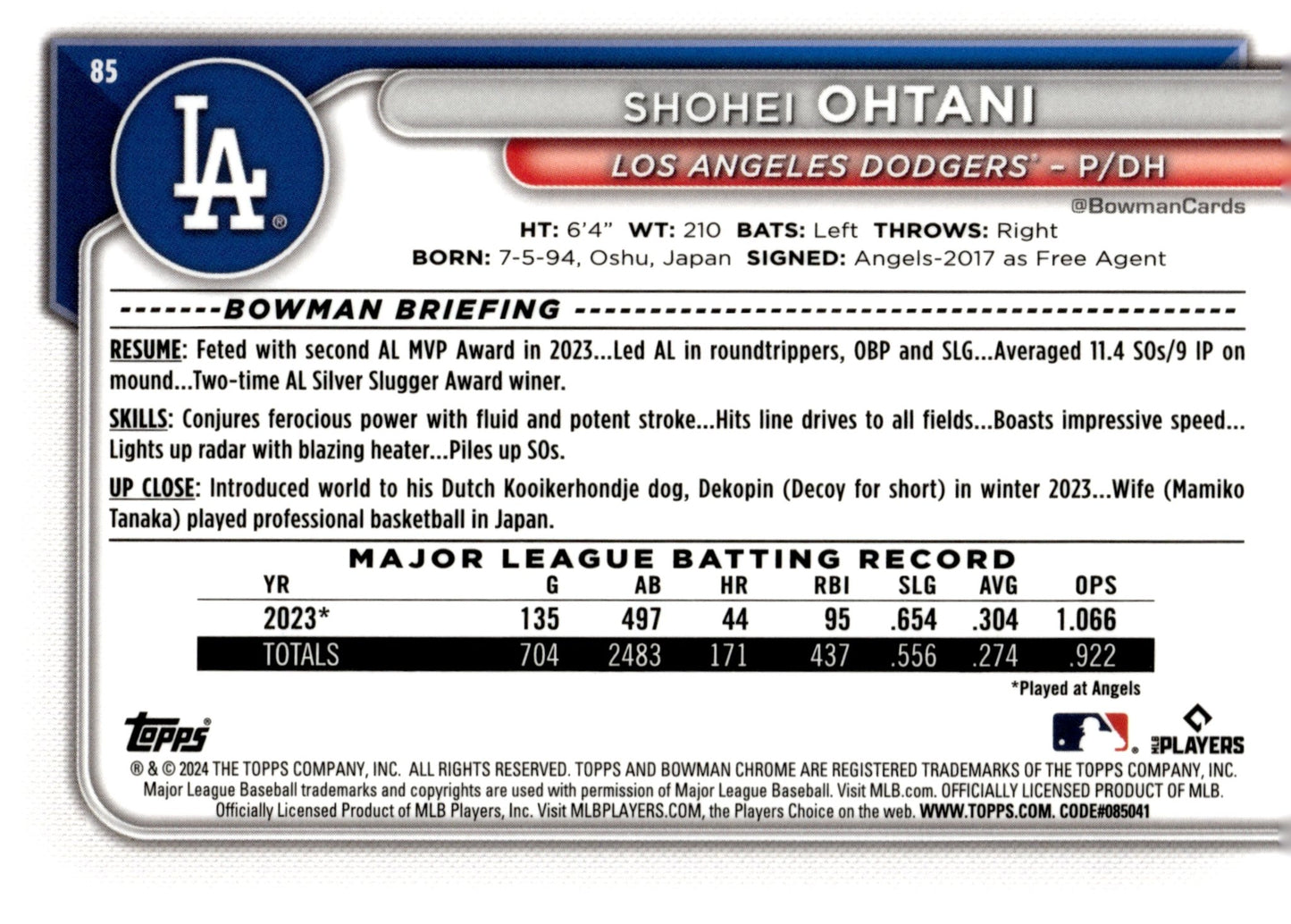 Shohei Ohani 2024 Bowman Chrome #85 #2 - Collector Store LLC