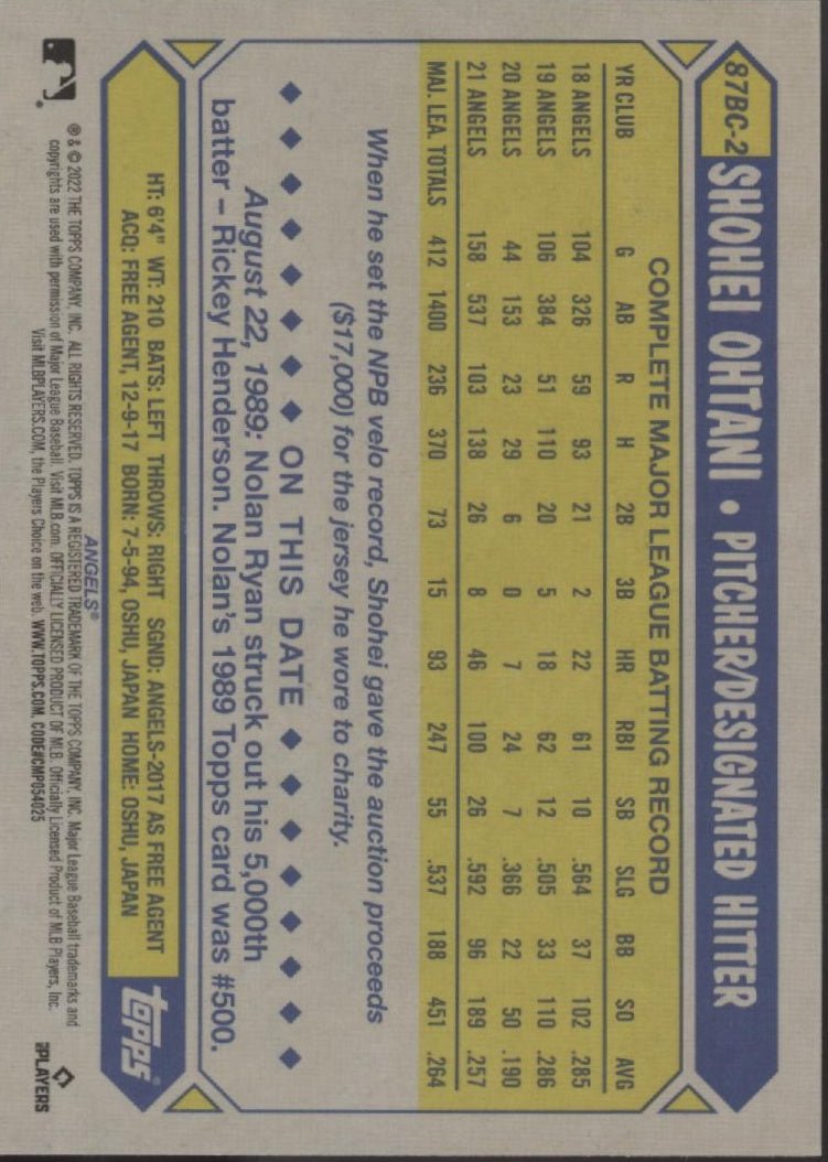 Shohei Ohtani 2022 Topps Chrome 35th Anniversary Refractor #87BC - 2 - Collector Store LLC