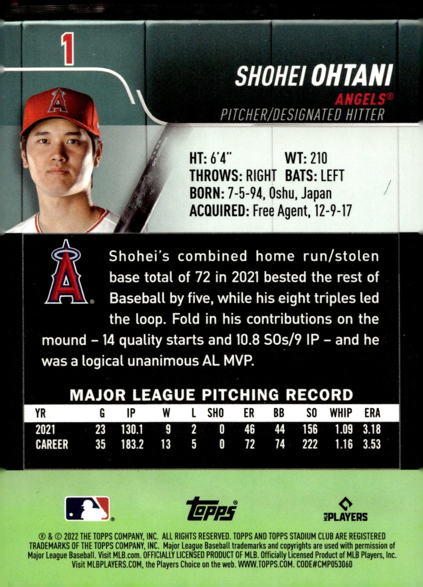Shohei Ohtani 2022 Topps Stadium Club Black #1 - Collector Store LLC
