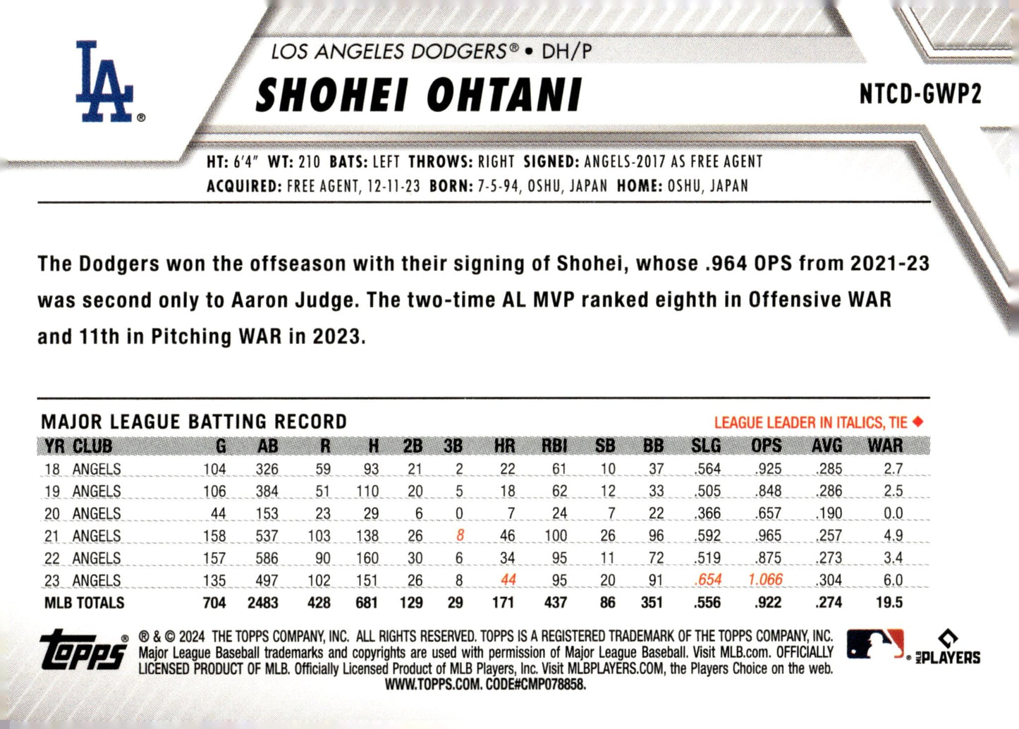 Shohei Ohtani 2024 Topps National Trading Card Day #NTCD - GWP2 - Collector Store LLC