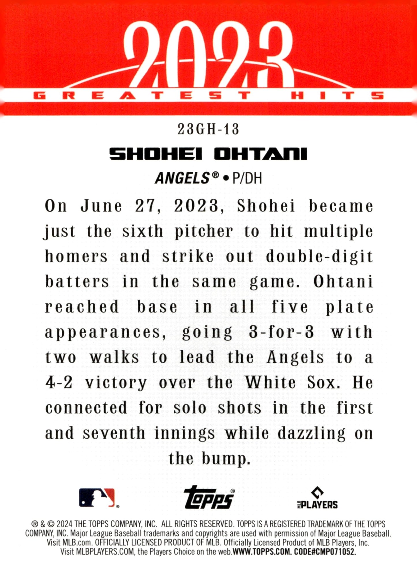 Shohei Ohtani 2024 Topps Series 1 '23 Greatest Hits #23GH - 13 - Collector Store LLC