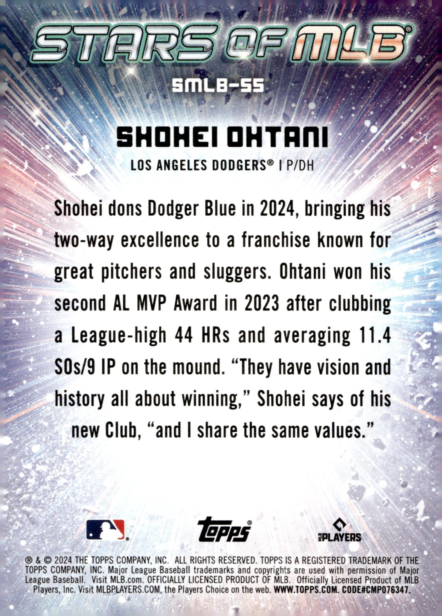 Shohei Ohtani 2024 Topps Series 2 Stars of MLB Foil #SMLB - 55 #2 - Collector Store LLC