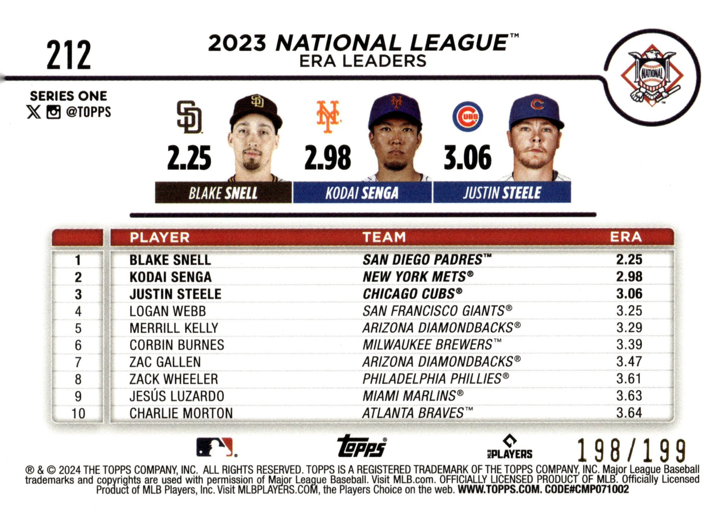 Snell / Senga / Steele 2024 Topps Series 1 Red Foilboard 198/199 #212 - Collector Store LLC