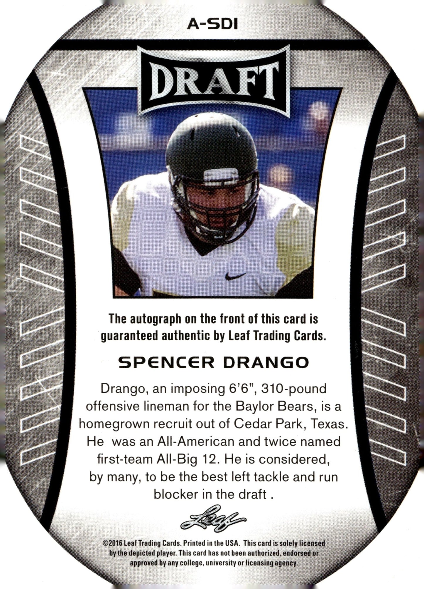 Specner Drango 2016 Leaf Draft Auto #A - SDI - Collector Store LLC
