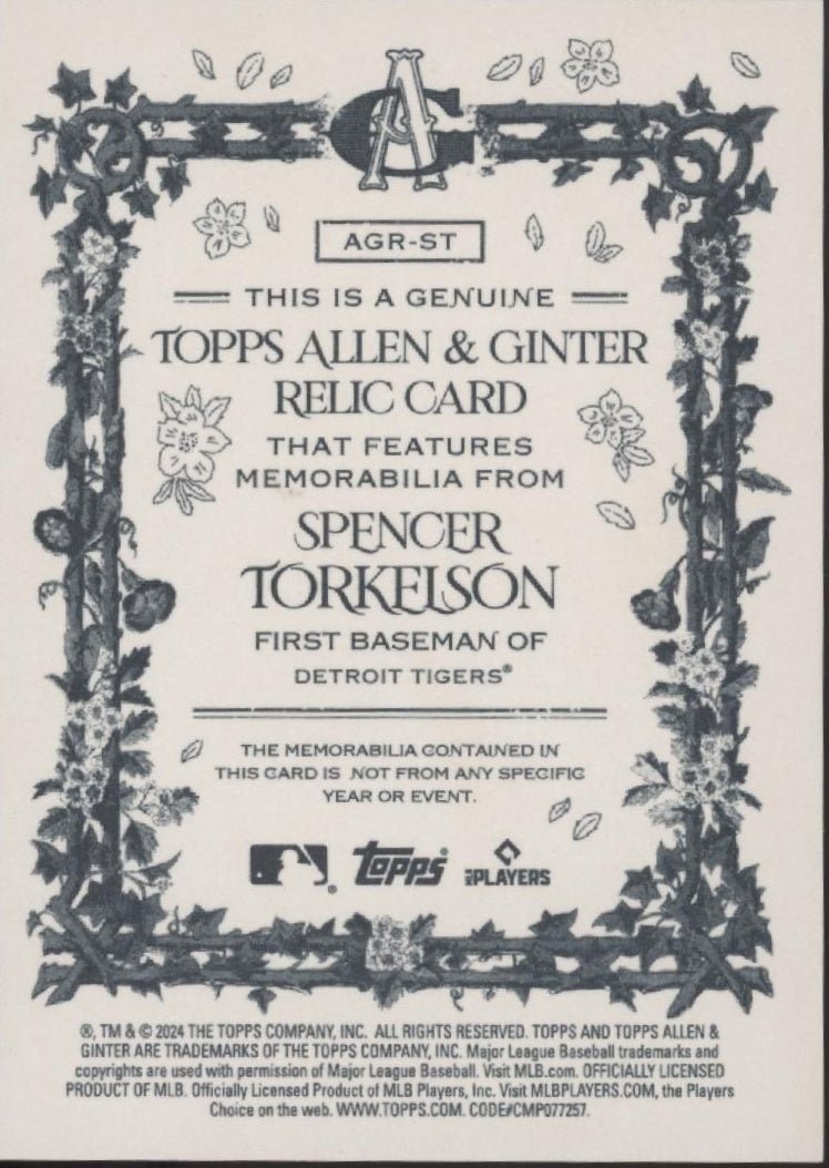 Spencer Torkelson 2024 Topps Allen & Ginter Swatch #AGR - ST - Collector Store LLC