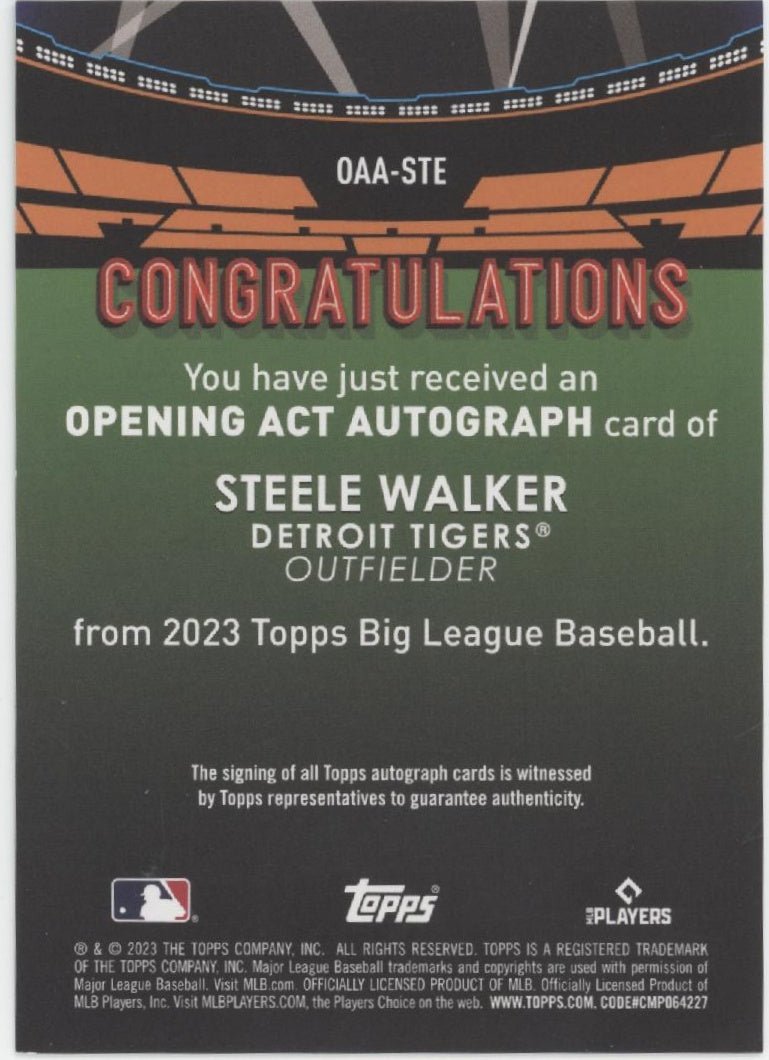 Steele Walker 2023 Topps Big League Opening Act Green RC Auto 06/99 #OAA - STE - Collector Store LLC
