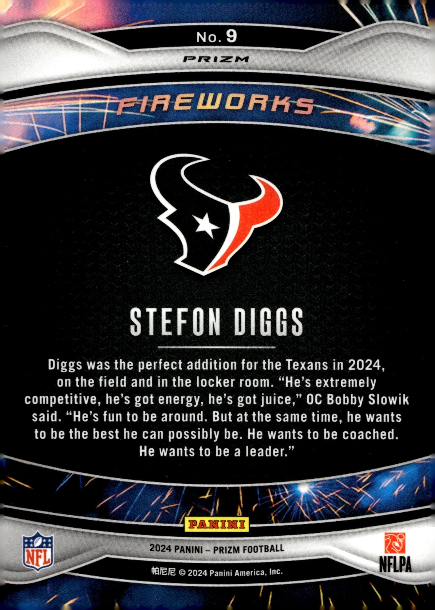 Stefon Diggs 2024 Panini Prizm Fireworks Green Prizm #9 - Collector Store LLC