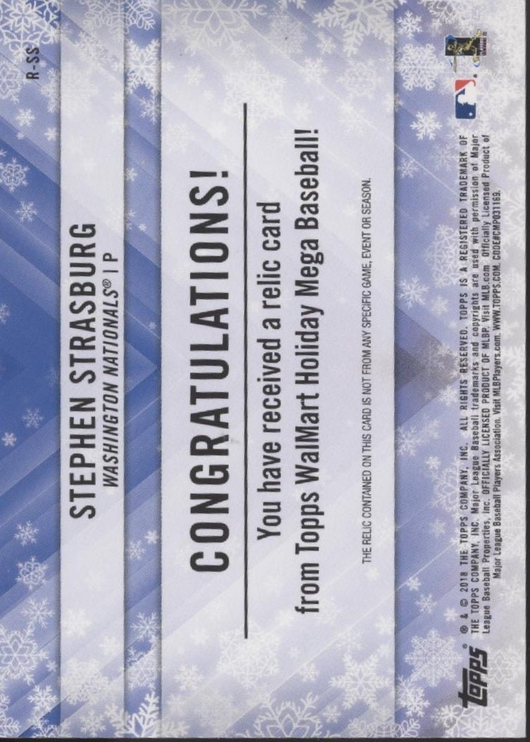 Stephen Strasburg 2018 Topps Walmart Holiday Mega Swatch #R - SS - Collector Store LLC