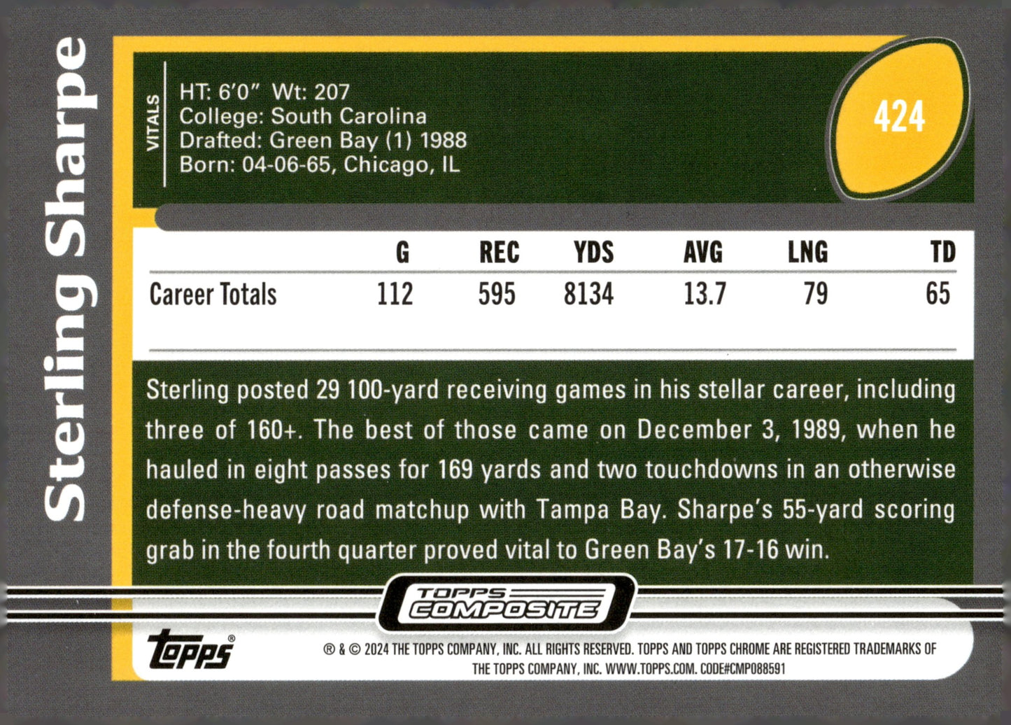 Sterling Sharpe 2023 Topps Composite Green 249/250 #424 - Collector Store LLC
