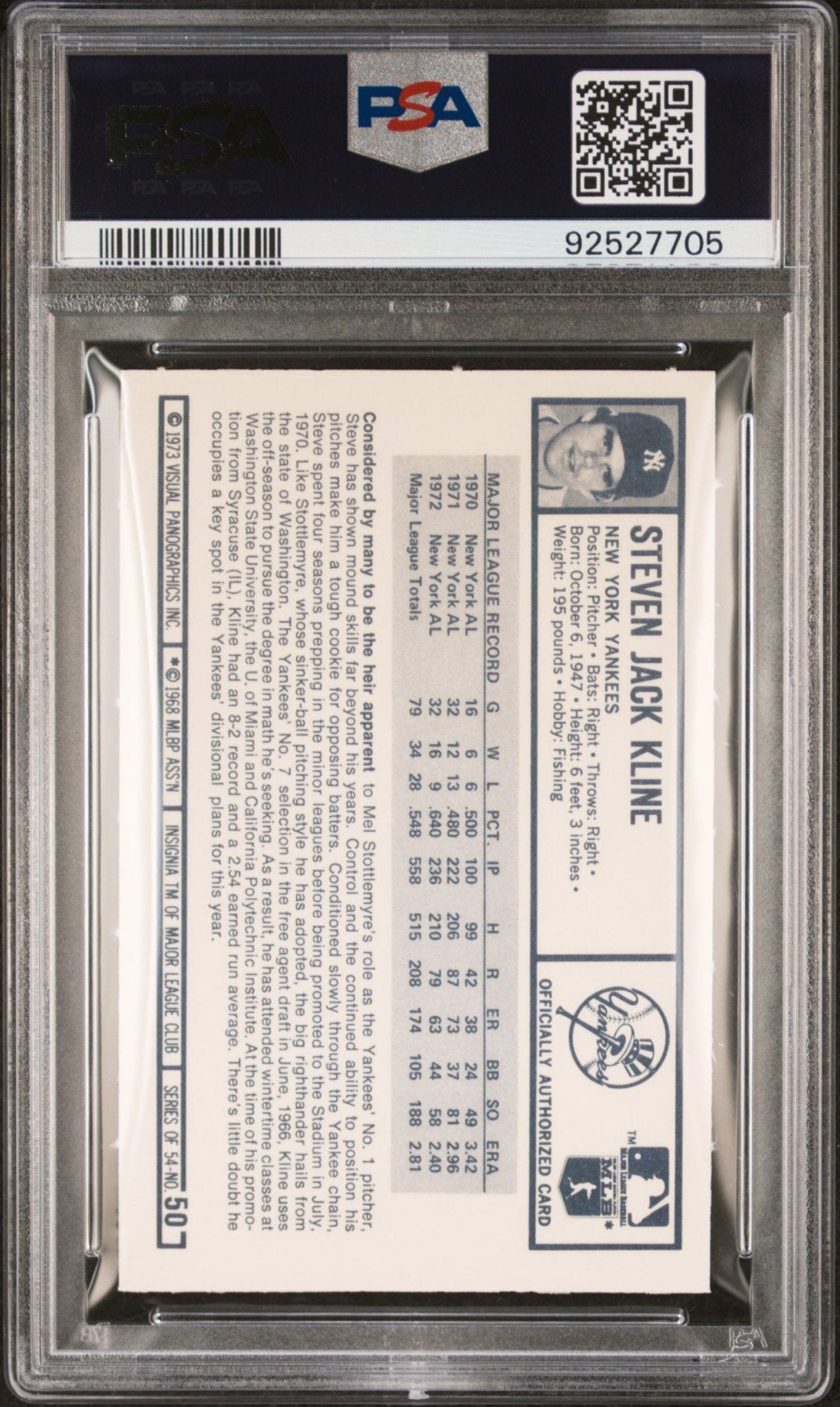 Steve Kline 1973 Kellogg's #50 PSA 9 - Collector Store LLC