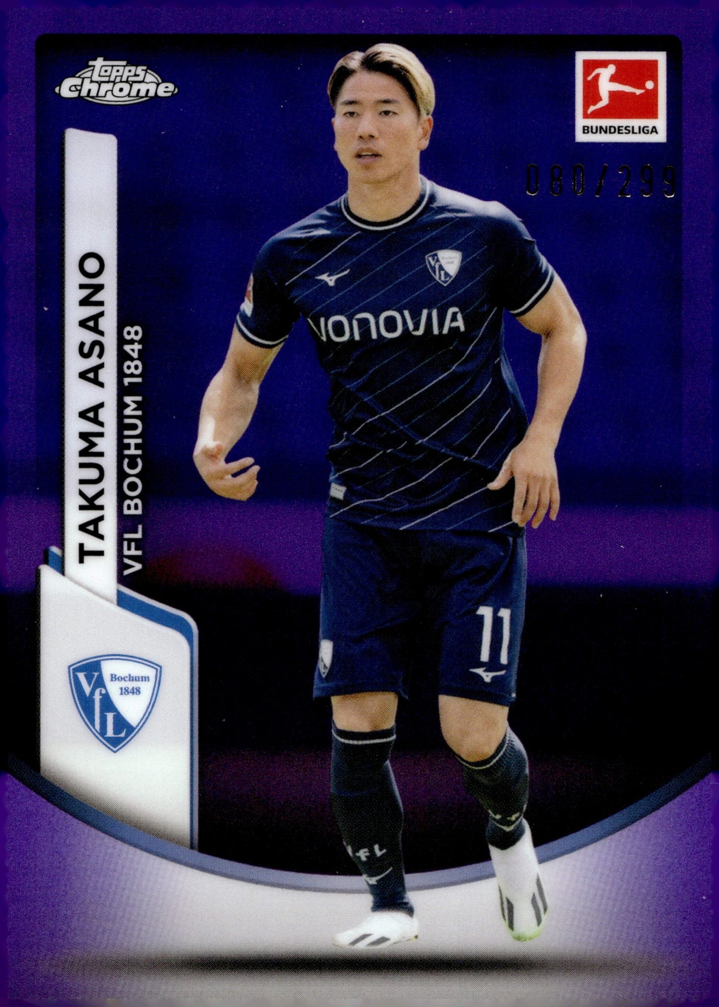 Takuma Asano 2023 - 24 Topps Chrome Bundesliga Purple Refractor 080/299 #12 - Collector Store LLC