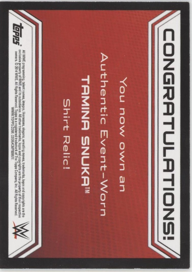 Tamina Snuka 2014 Topps WWE Shirt Swatch Card #1 - Collector Store LLC