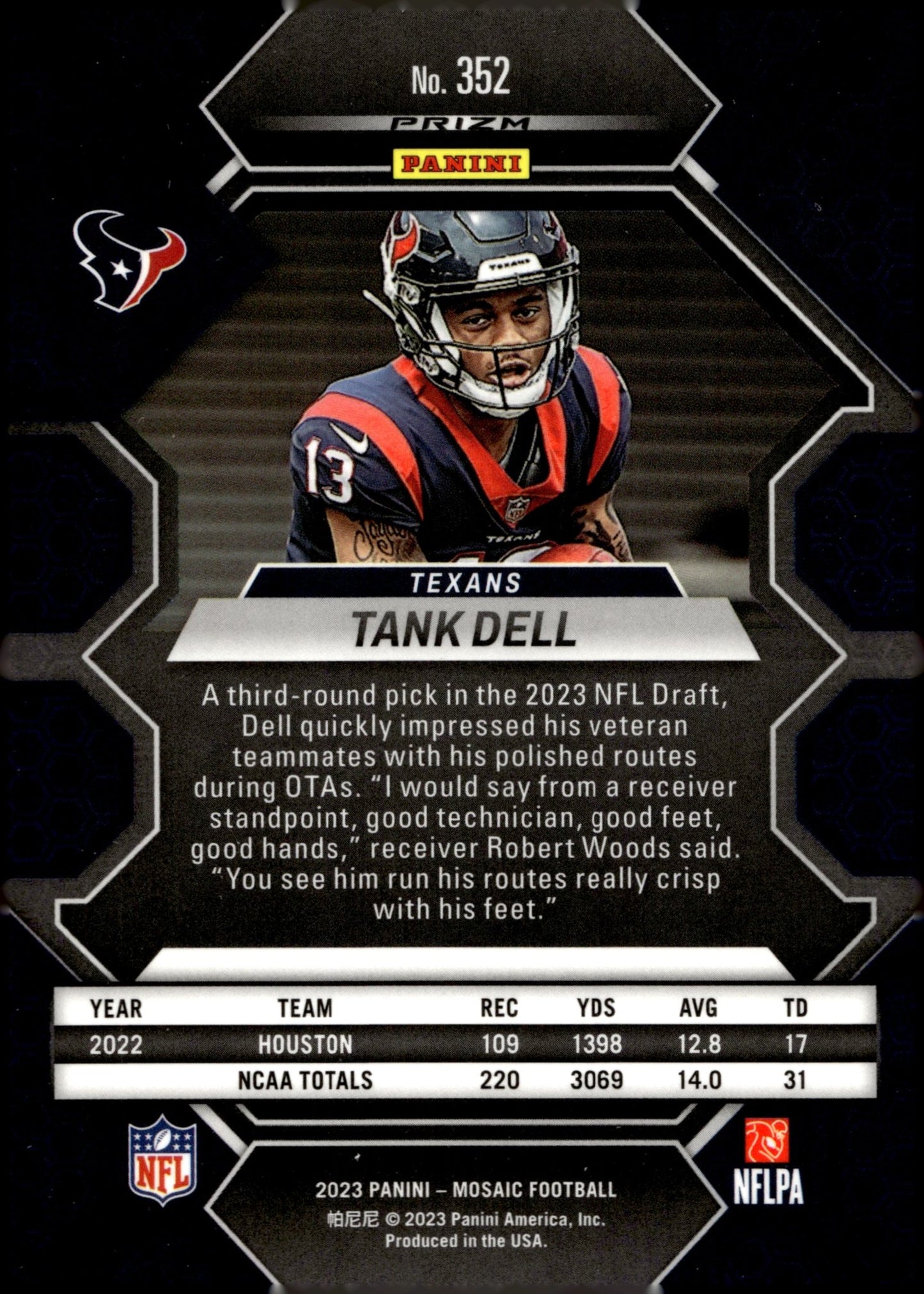 Tank Dell 2023 Panini Mosaic RC #352 (Not a Prizm, but Marked Prizm) - Collector Store LLC