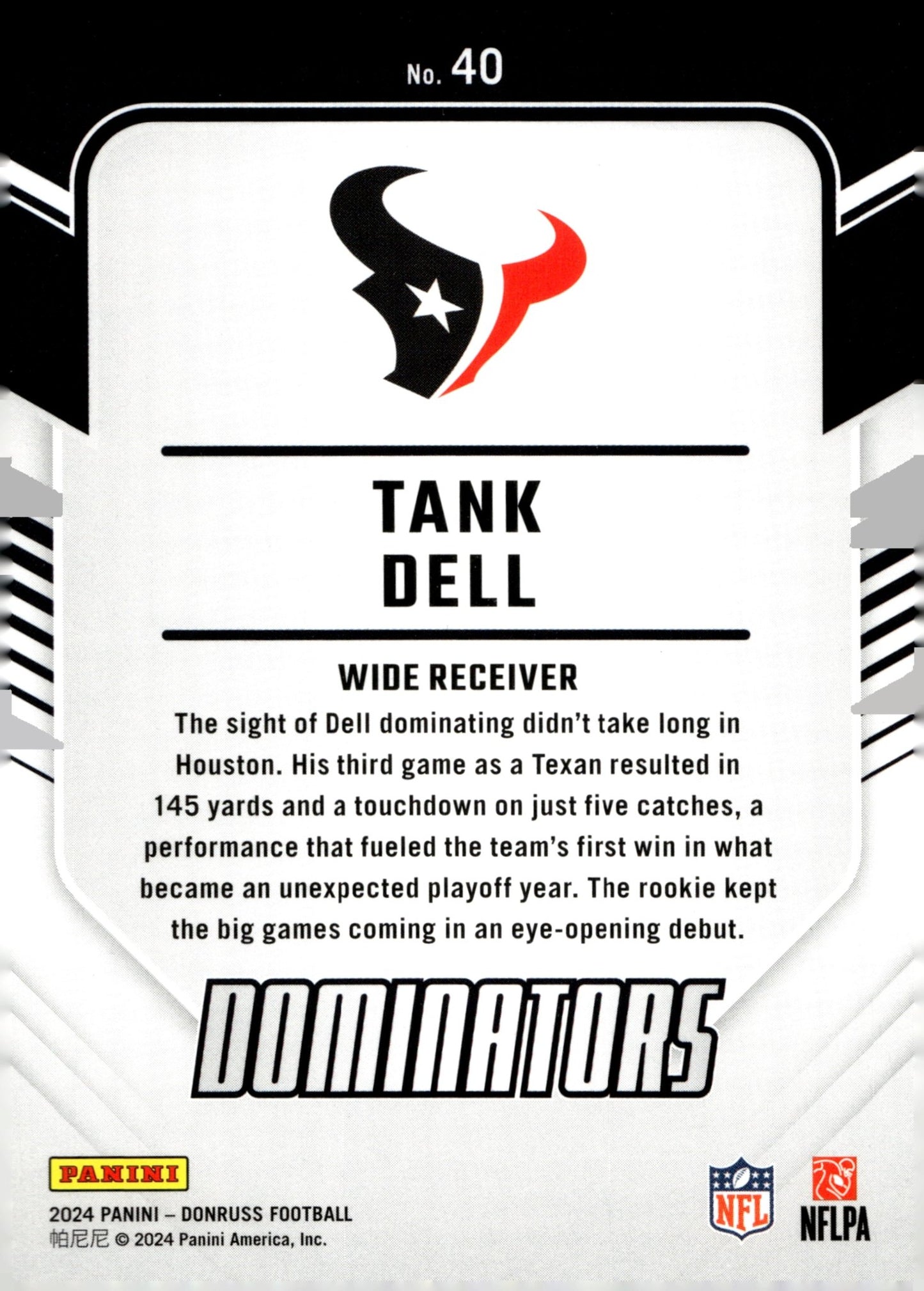 Tank Dell 2024 Panini Donruss Dominators #40 - Collector Store LLC