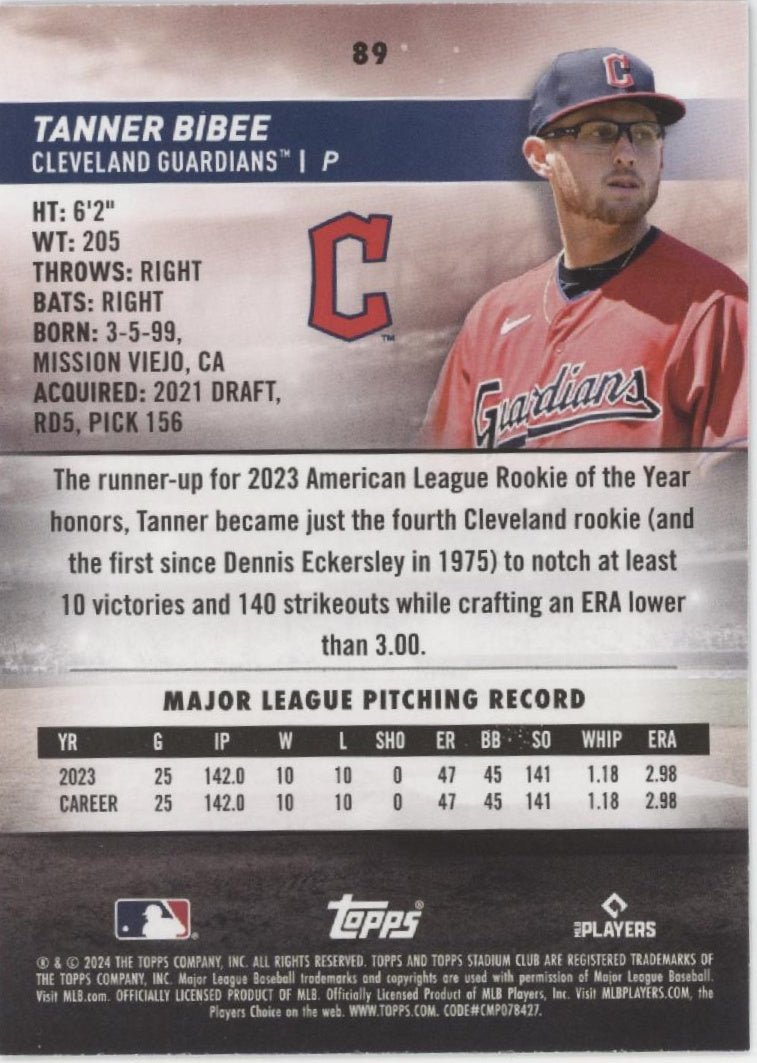 Tanner Bibee 2024 Topps Stadium Club #89 - Collector Store LLC