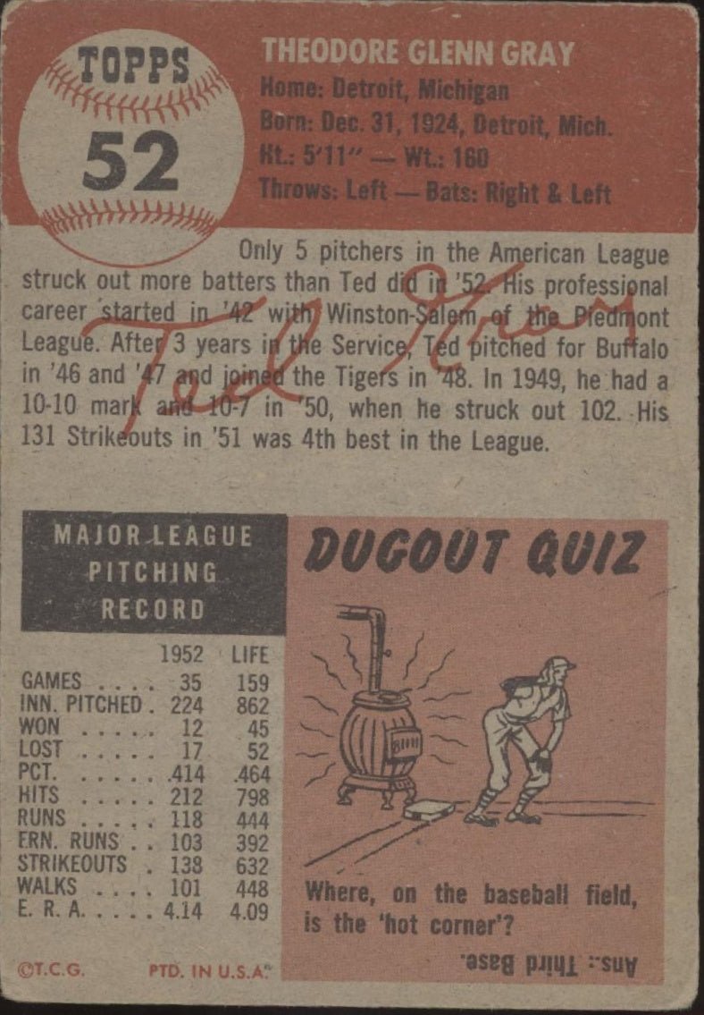 Ted Gray 1953 Topps #52 Detroit Tigers GD - Collector Store LLC