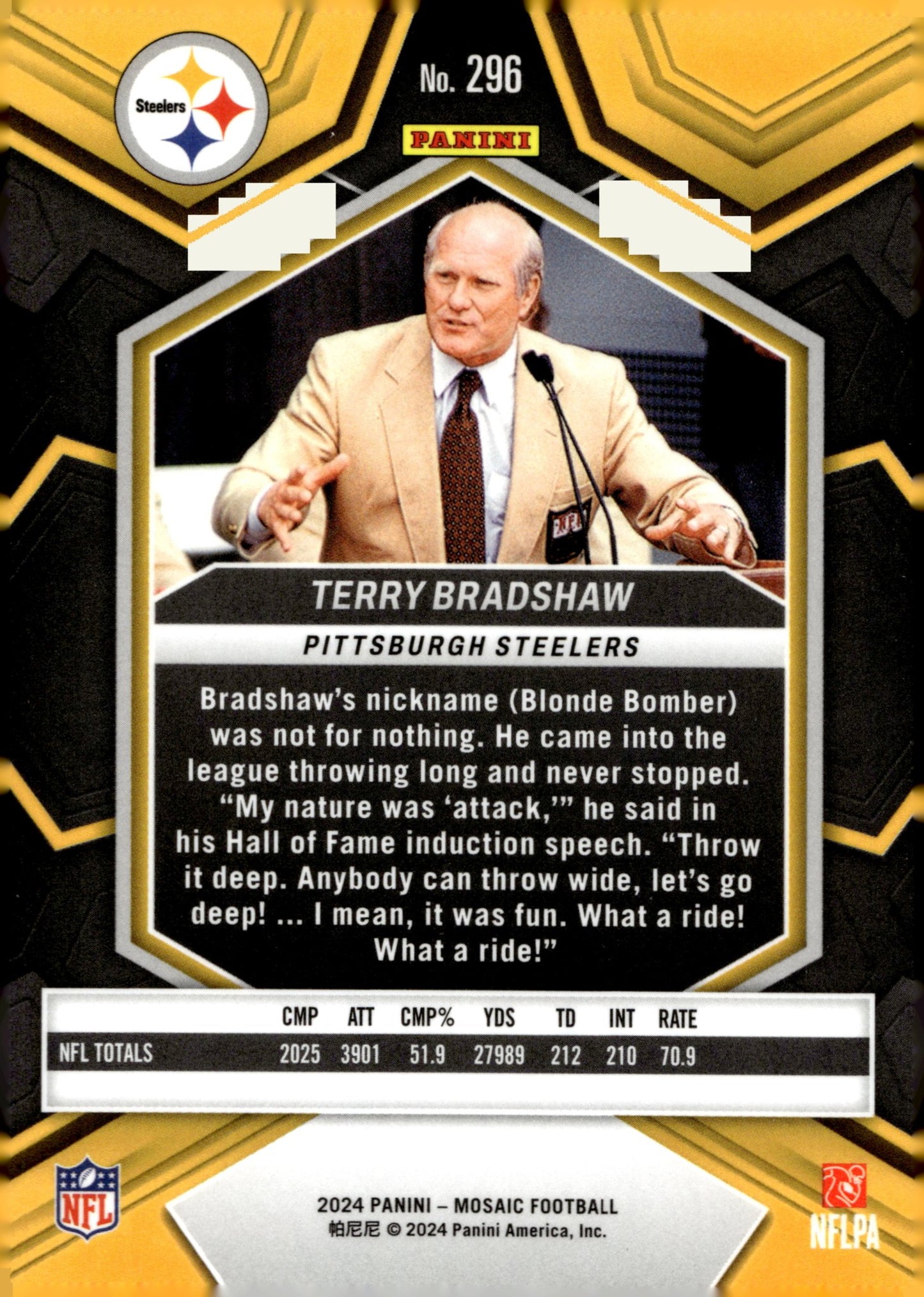 Terry Bradshaw 2024 Panini Mosaic Hall of Fame #296 - Collector Store LLC