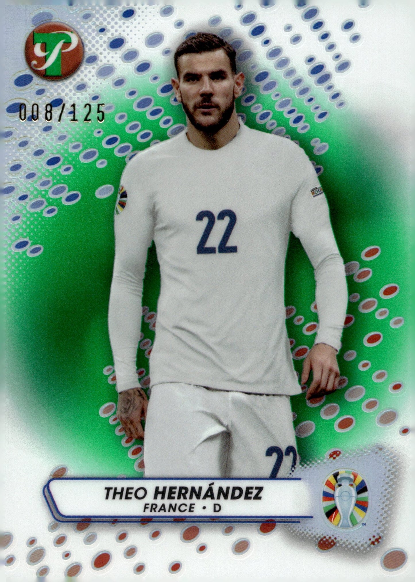 Theo Hernandez 2023 - 24 Topps Pristine Road to UEFA Euro Green Refractor 008/125 - Collector Store LLC