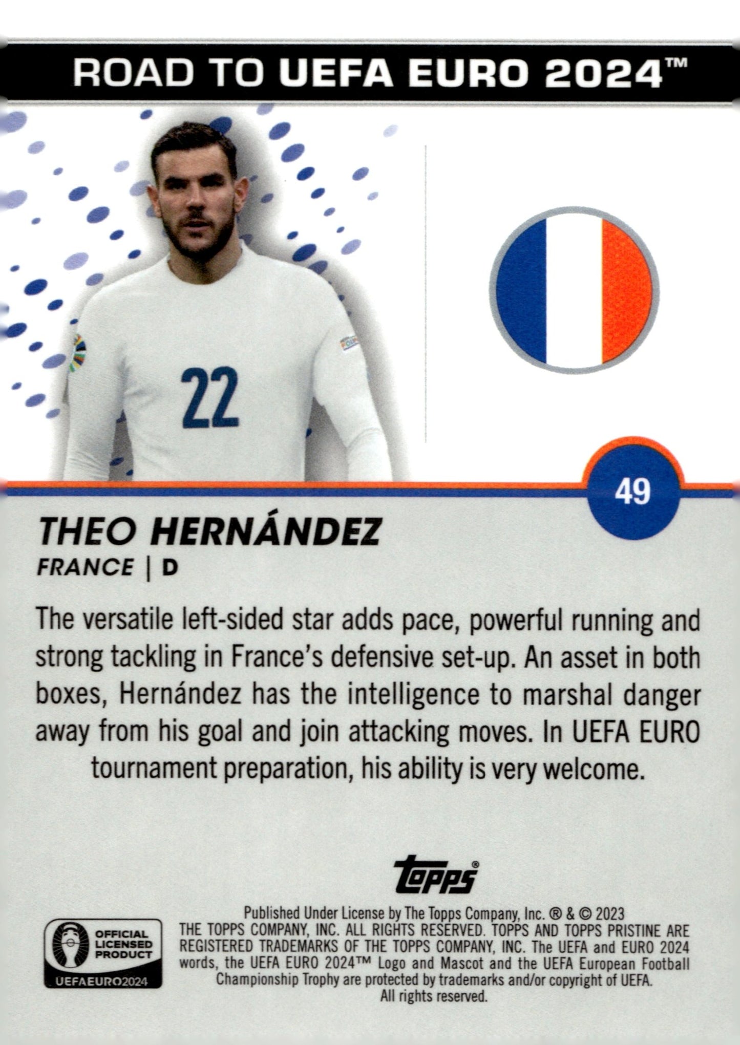 Theo Hernandez 2023 - 24 Topps Pristine Road to UEFA Euro Green Refractor 008/125 - Collector Store LLC