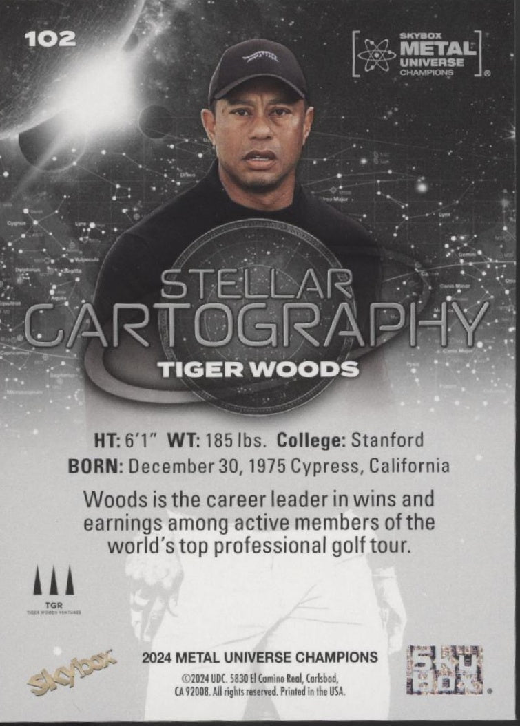Tiger Woods 2024 Skybox Metal Universe Champions Stellar Cartography 102 - Collector Store LLC