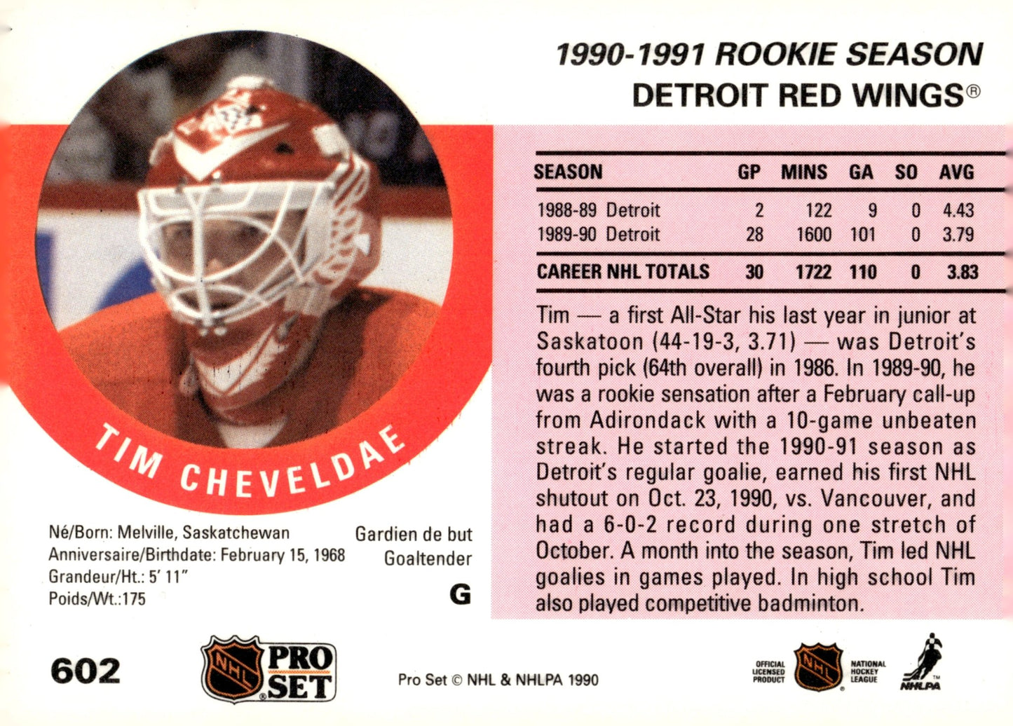 Tim Cheveldae 1990 - 91 Pro Set #602 #2 - Collector Store LLC