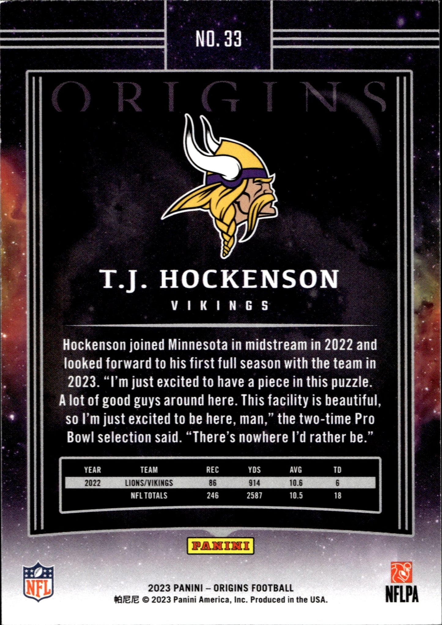 TJ Hockenson 2023 Panini Origins #33 - Collector Store LLC