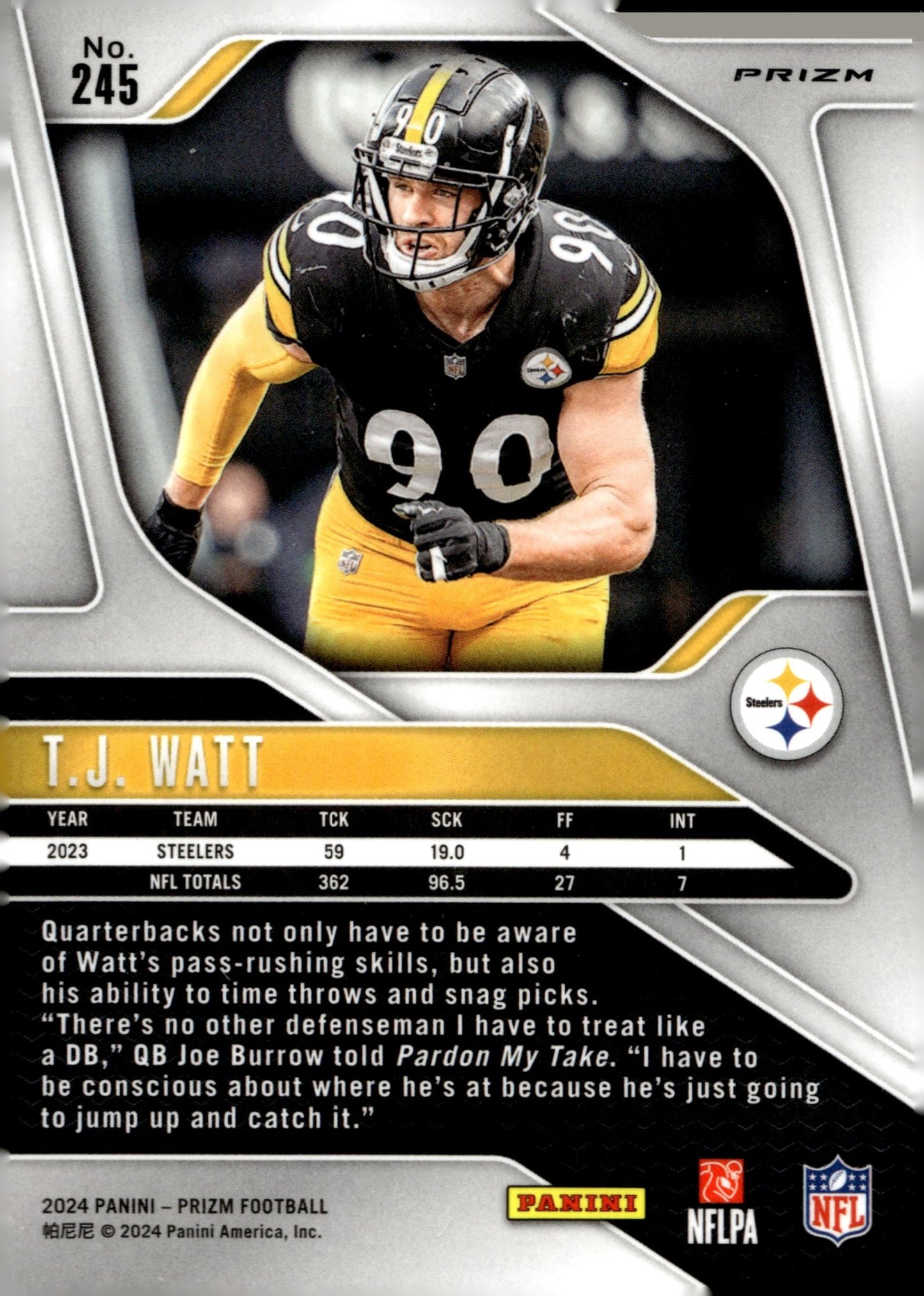 TJ Watt 2024 Panini Prizm Silver Prizm #245 - Collector Store LLC