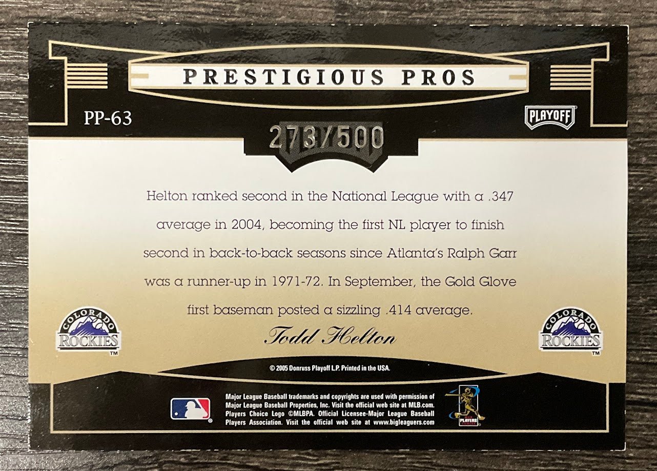 Todd Helton 2005 Playoff Prestige Prestigious Pros 273/500 #PP - 63 - Collector Store LLC