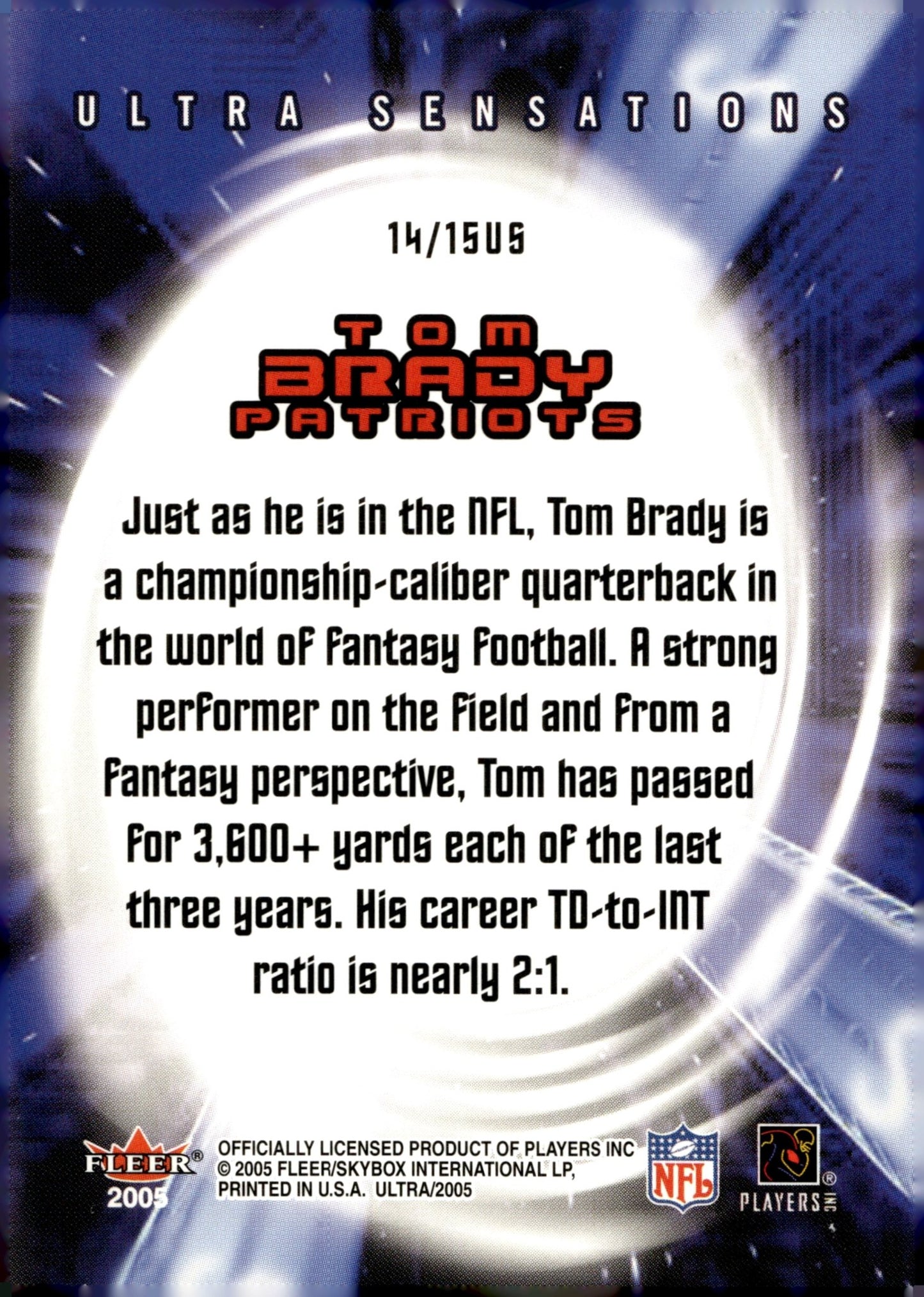Tom Brady 2005 Fleer Ultra Sensations #14 - Collector Store LLC
